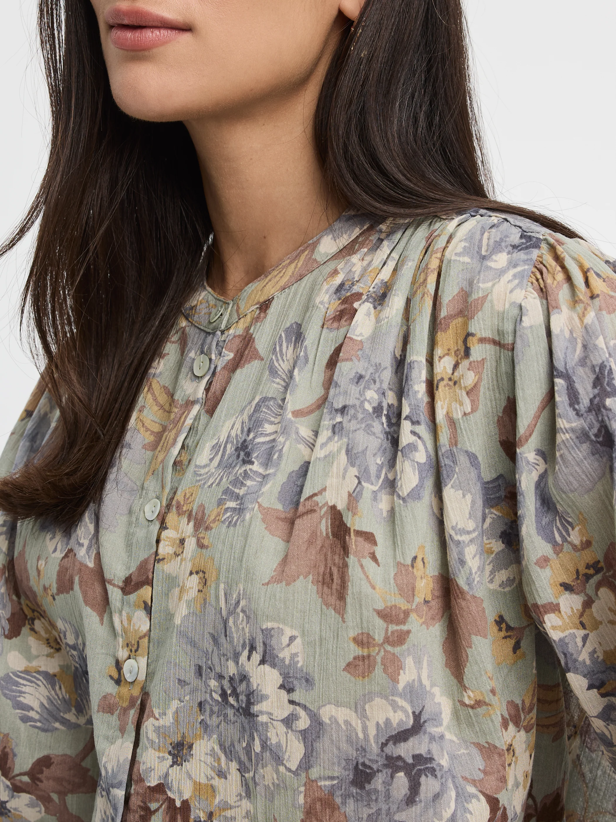 Crew-Neck Buttoned-Down Gauze Blouse - Image 2