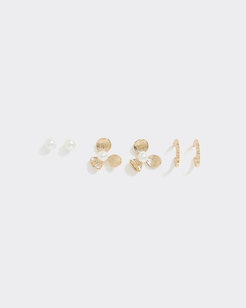 Hoops and Stud Earrings - 3 Pairs - Image 2