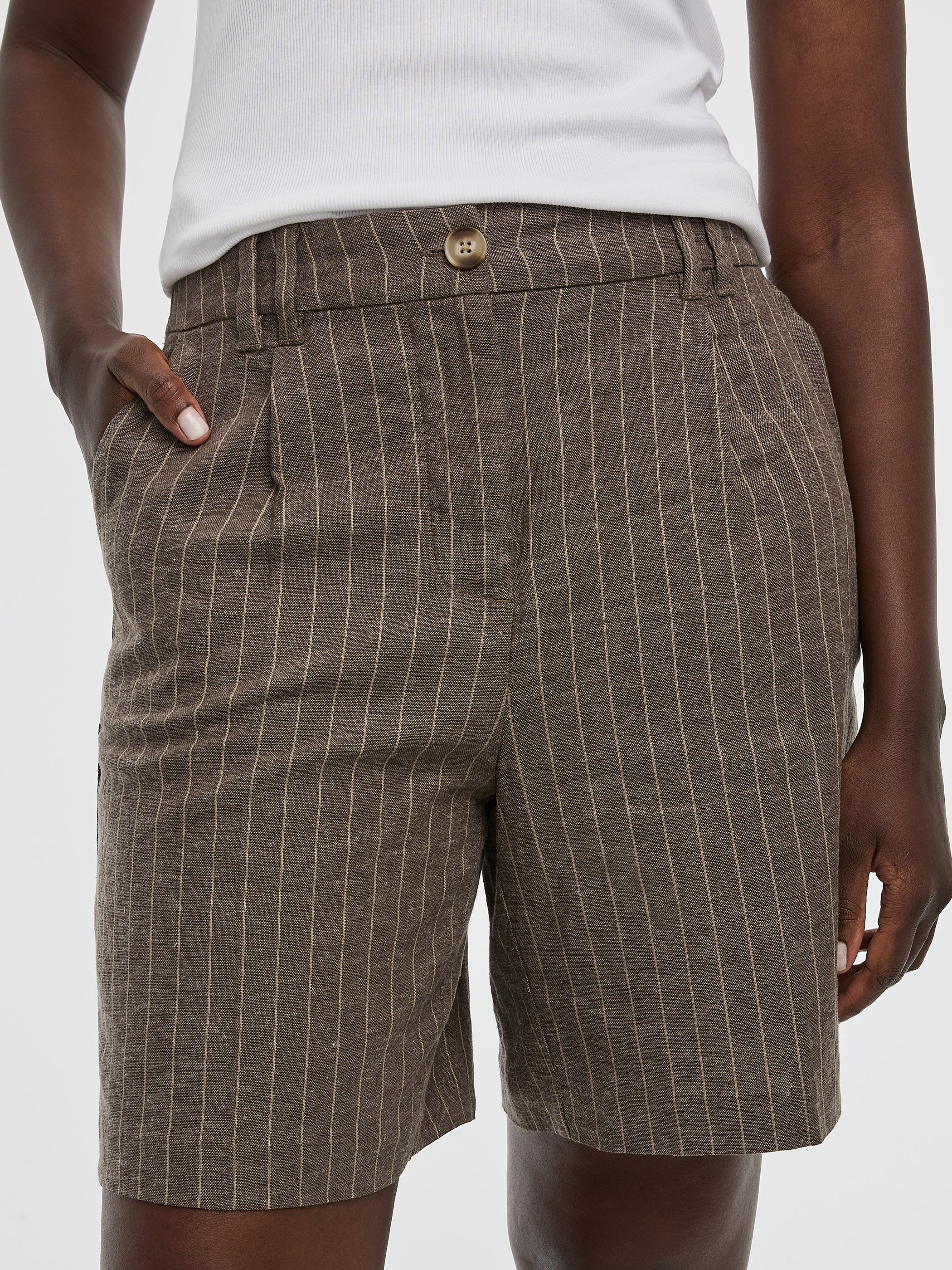 Striped Linen-Blend High-Rise Bermuda - Image 2