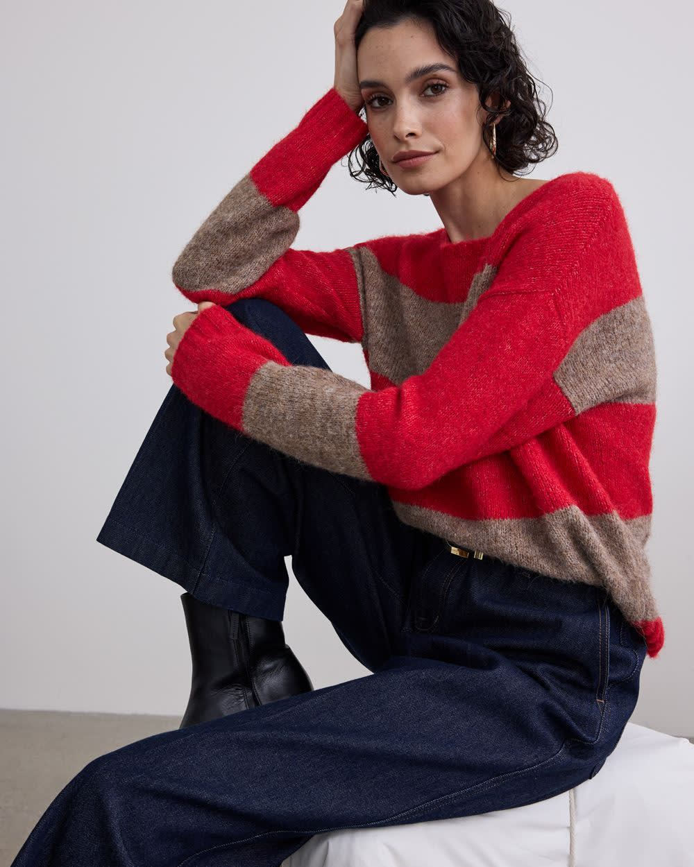 Striped Long-Sleeve Boat-Neck Sweater - Image 7