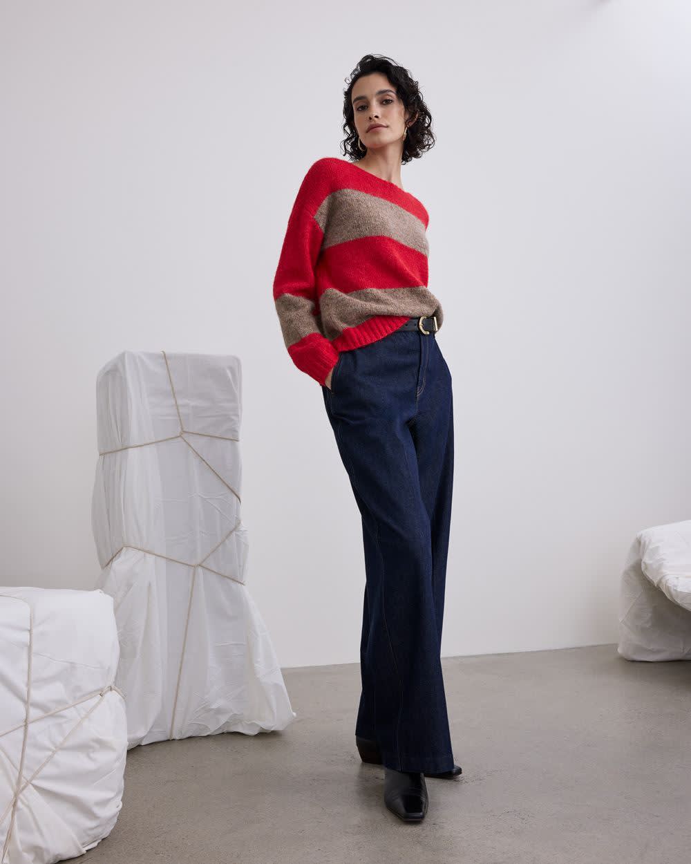 Striped Long-Sleeve Boat-Neck Sweater - Image 8