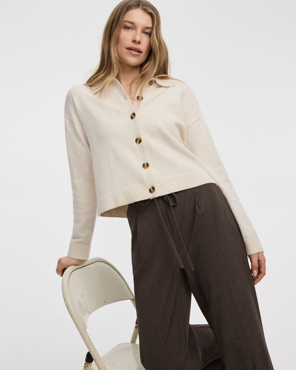 Long-Sleeve Polo Cardigan - Image 3