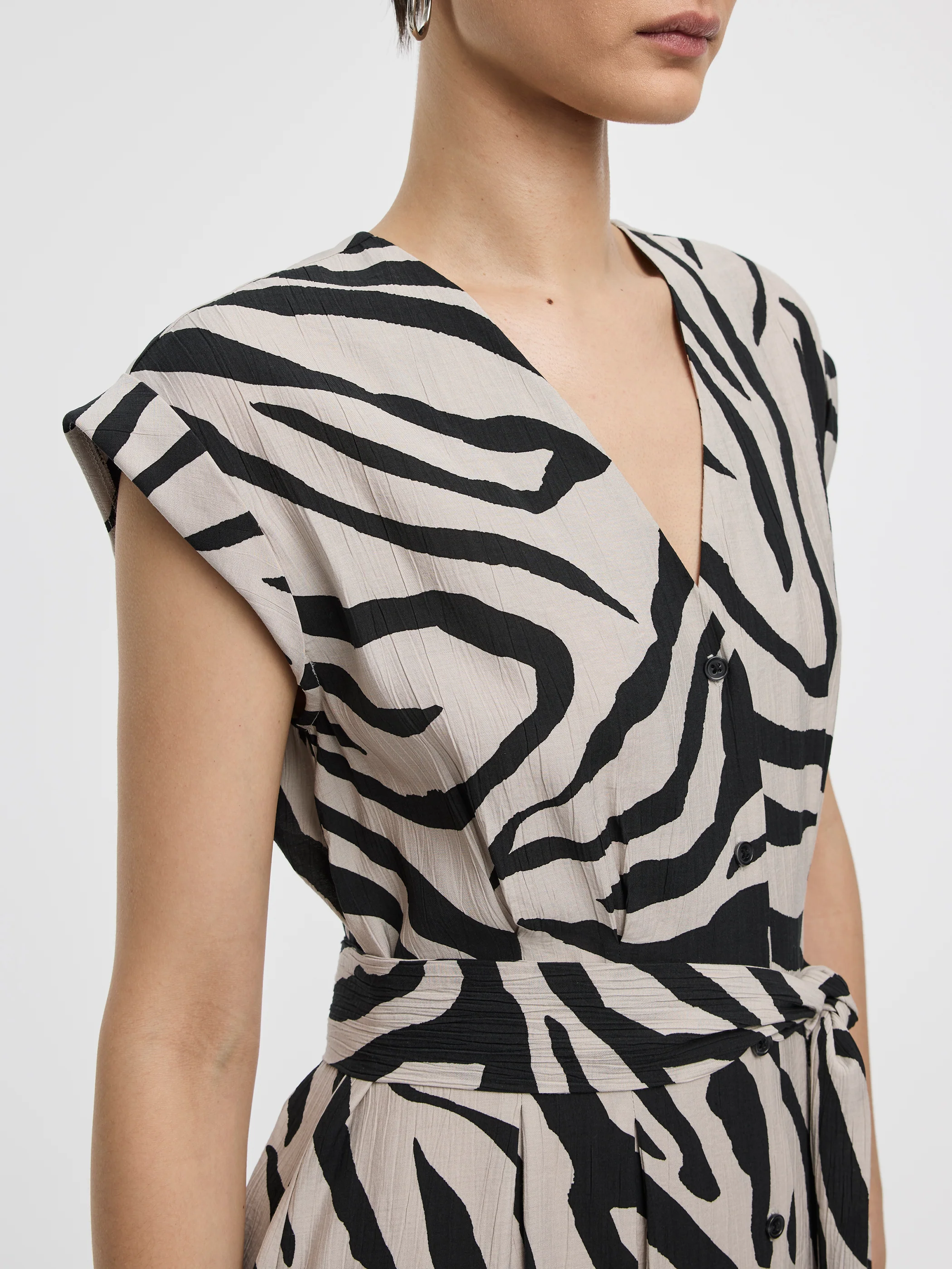 Extended-Sleeve V-Neck Belted Dress - Image 2