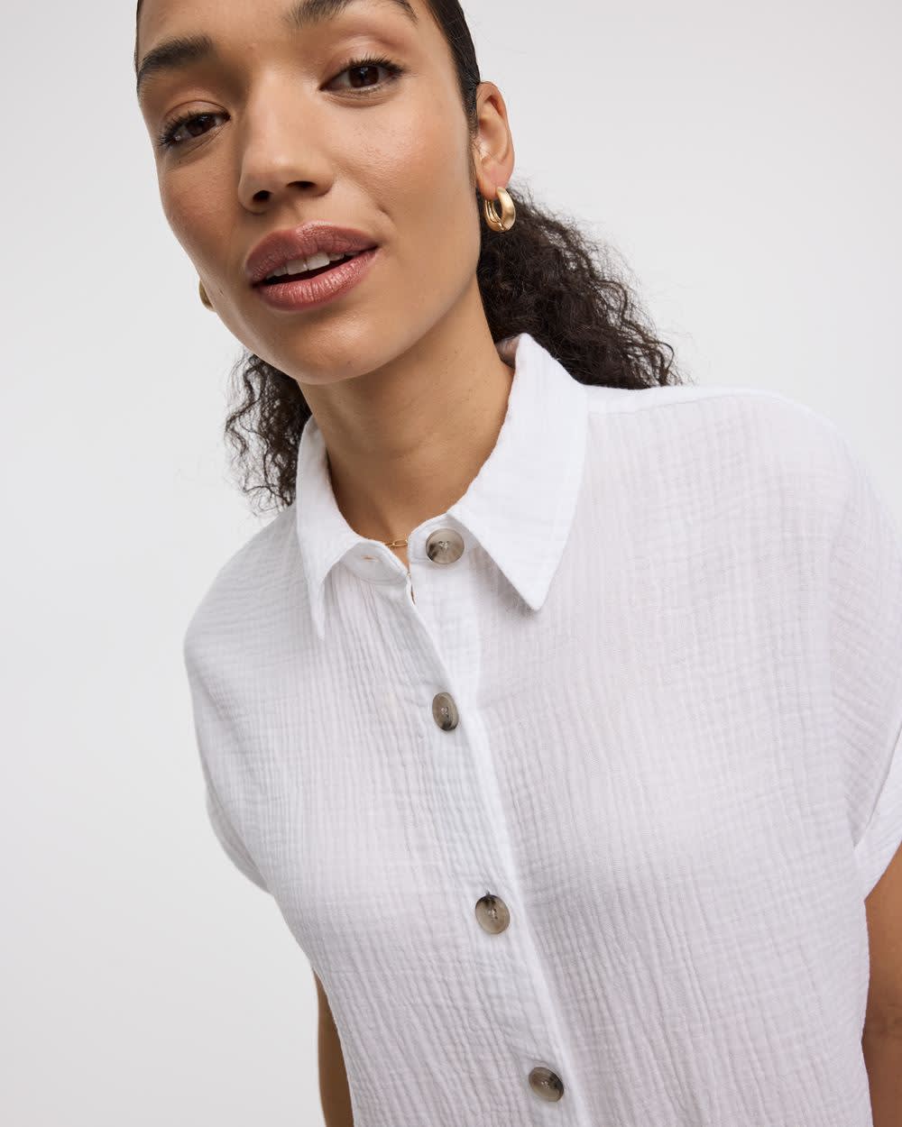 Short-Sleeve Buttoned-Down Dress with Shirt Collar - Image 4