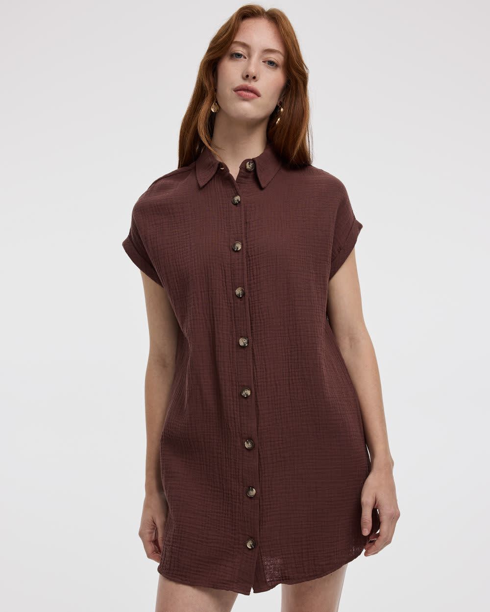 Short-Sleeve Buttoned-Down Dress with Shirt Collar - Image 5