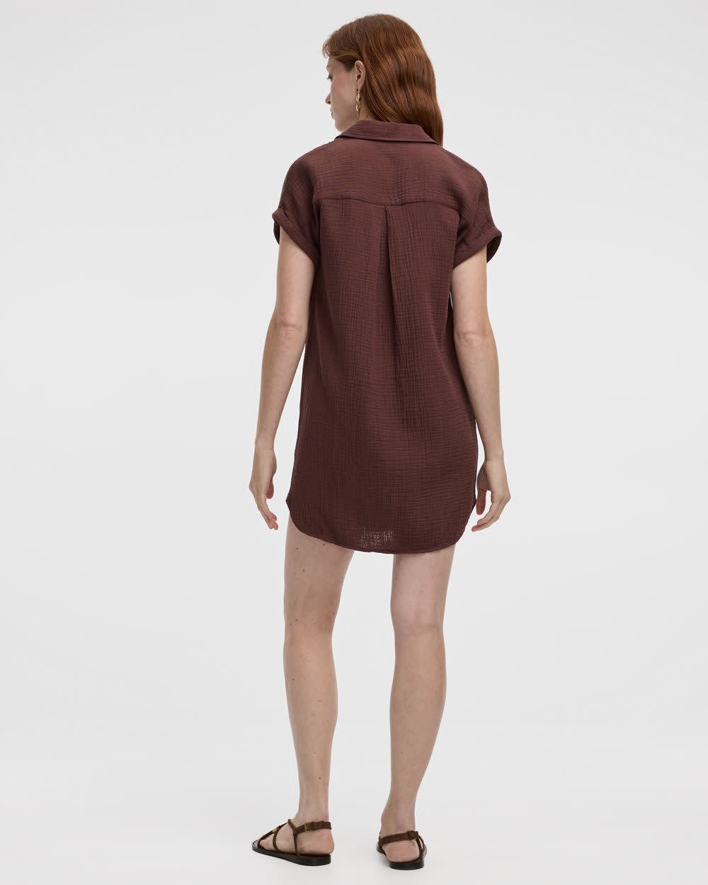 Short-Sleeve Buttoned-Down Dress with Shirt Collar - Image 6