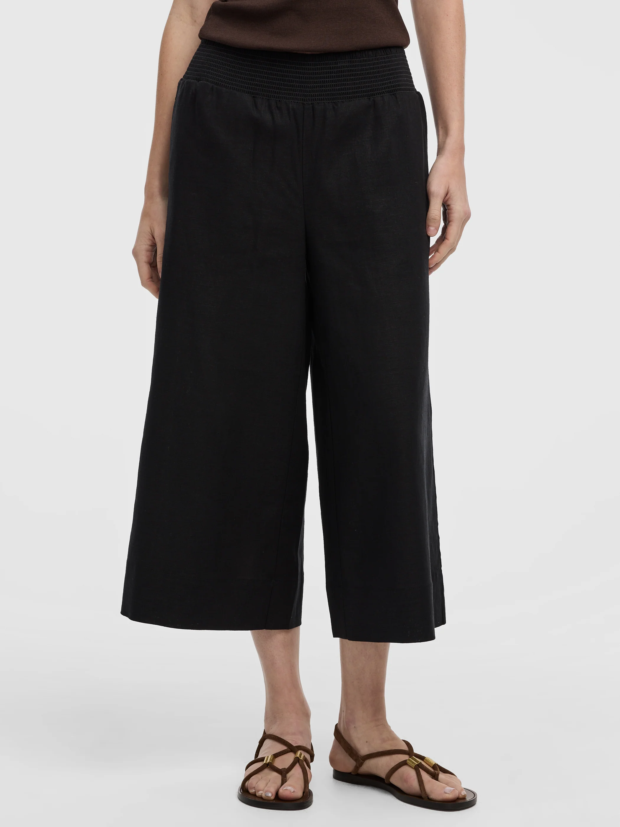 Cropped Wide-Leg Linen-Blend Pant - Image 2