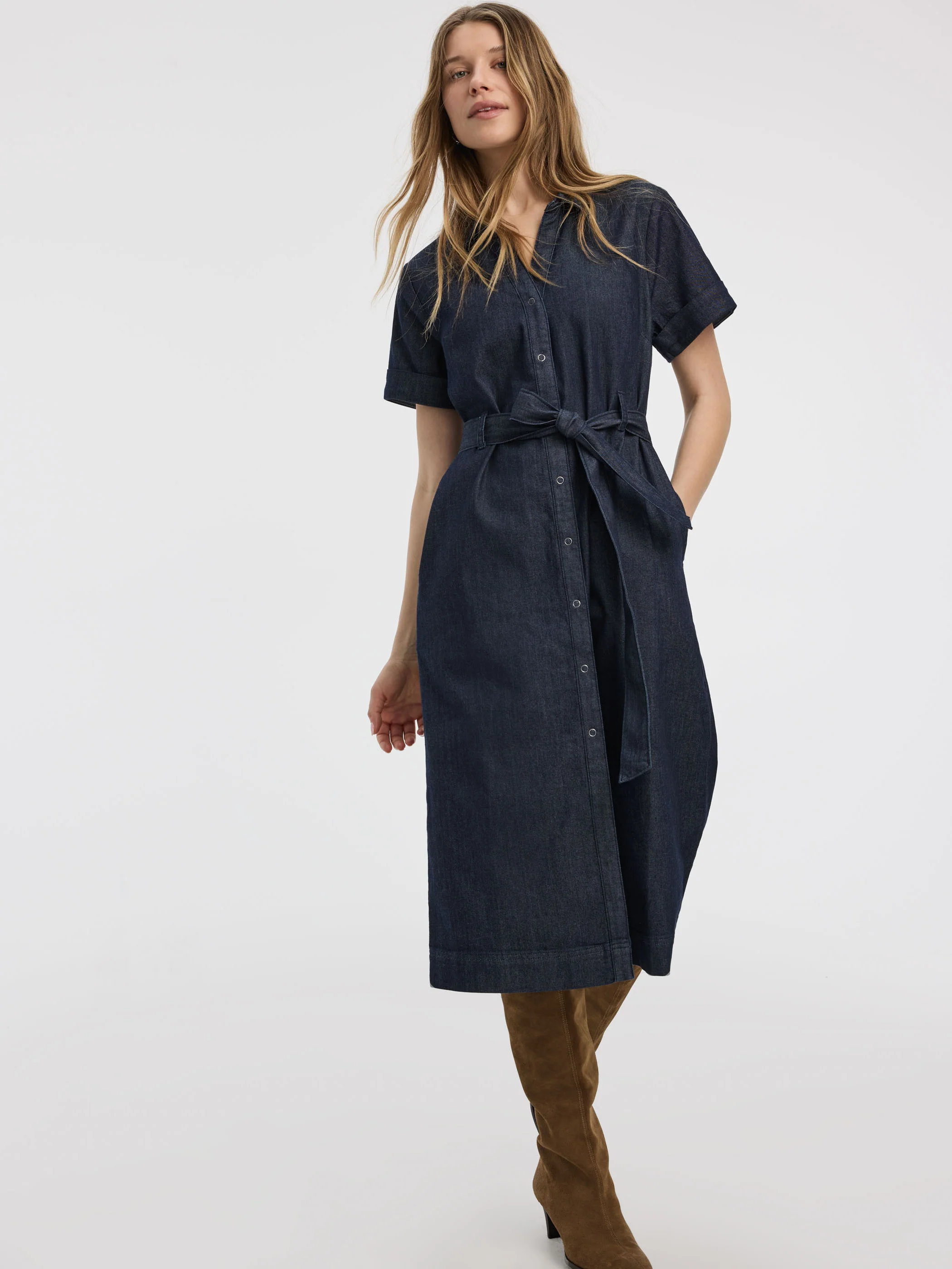 Short-Sleeve Shirt Denim Dress - Image 3