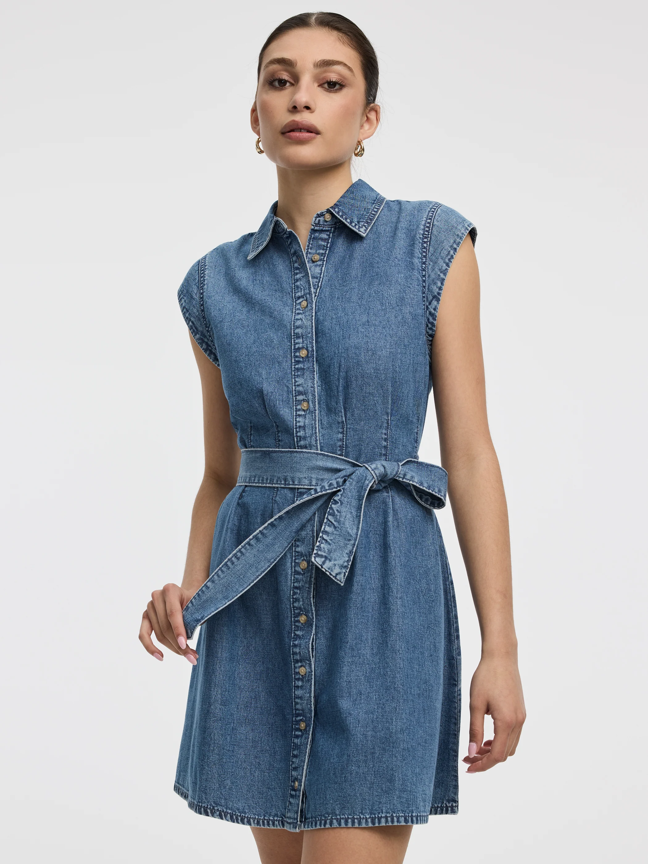 Cap-Sleeve Belted Shirtdress - Image 4