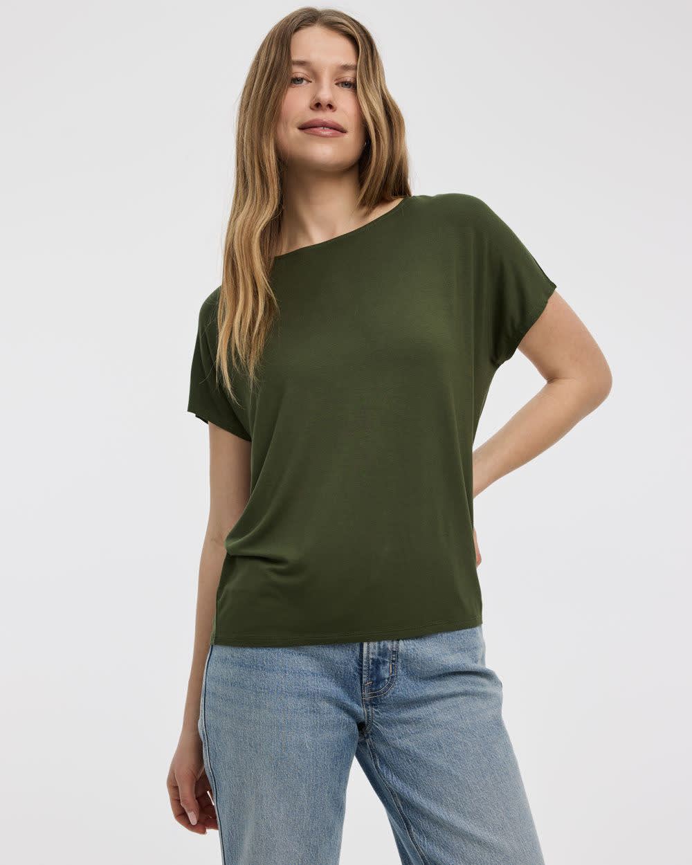 Short-Dolman-Sleeve Boat-Neck T-Shirt - Image 25