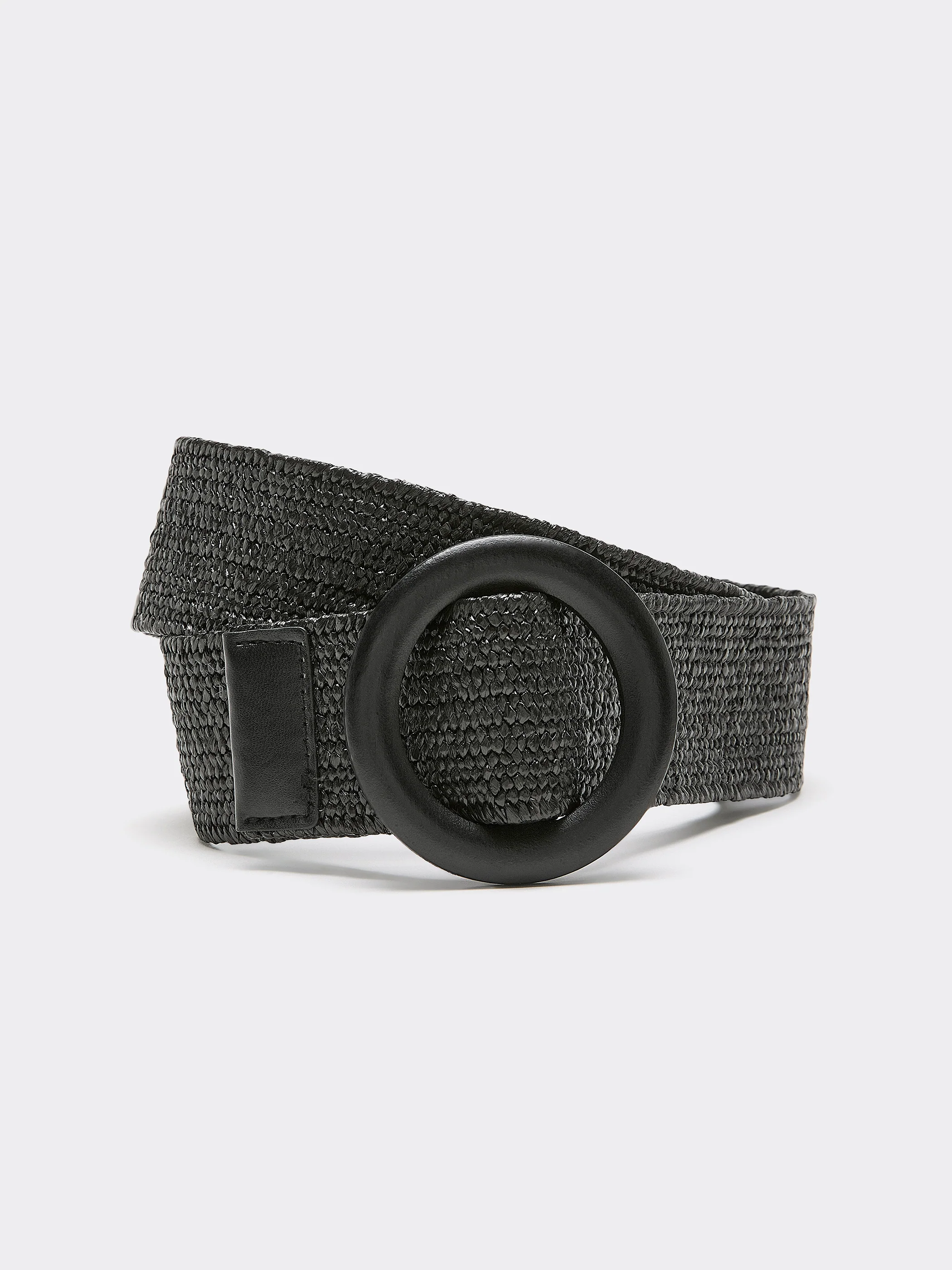 Elastic Straw Belt with Round Wooden Buckle