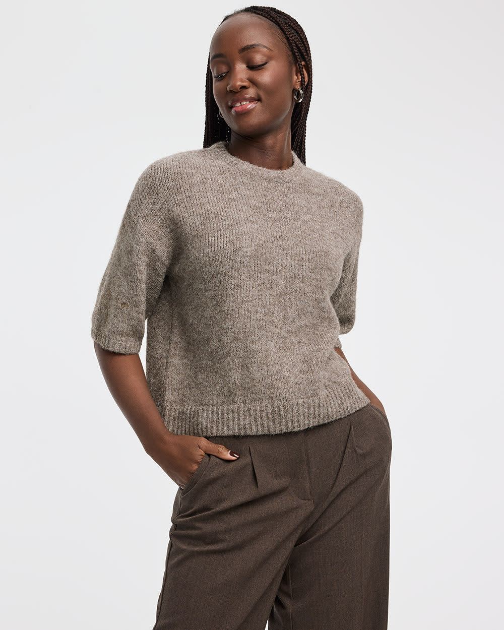 Elbow-Sleeve Crew-Neck Loose Sweater - Image 13
