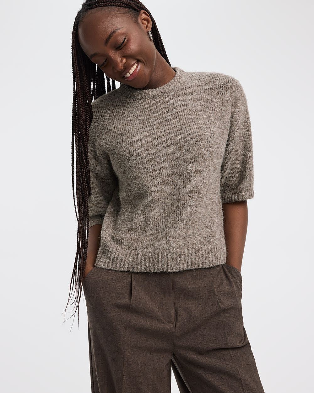 Elbow-Sleeve Crew-Neck Loose Sweater - Image 15