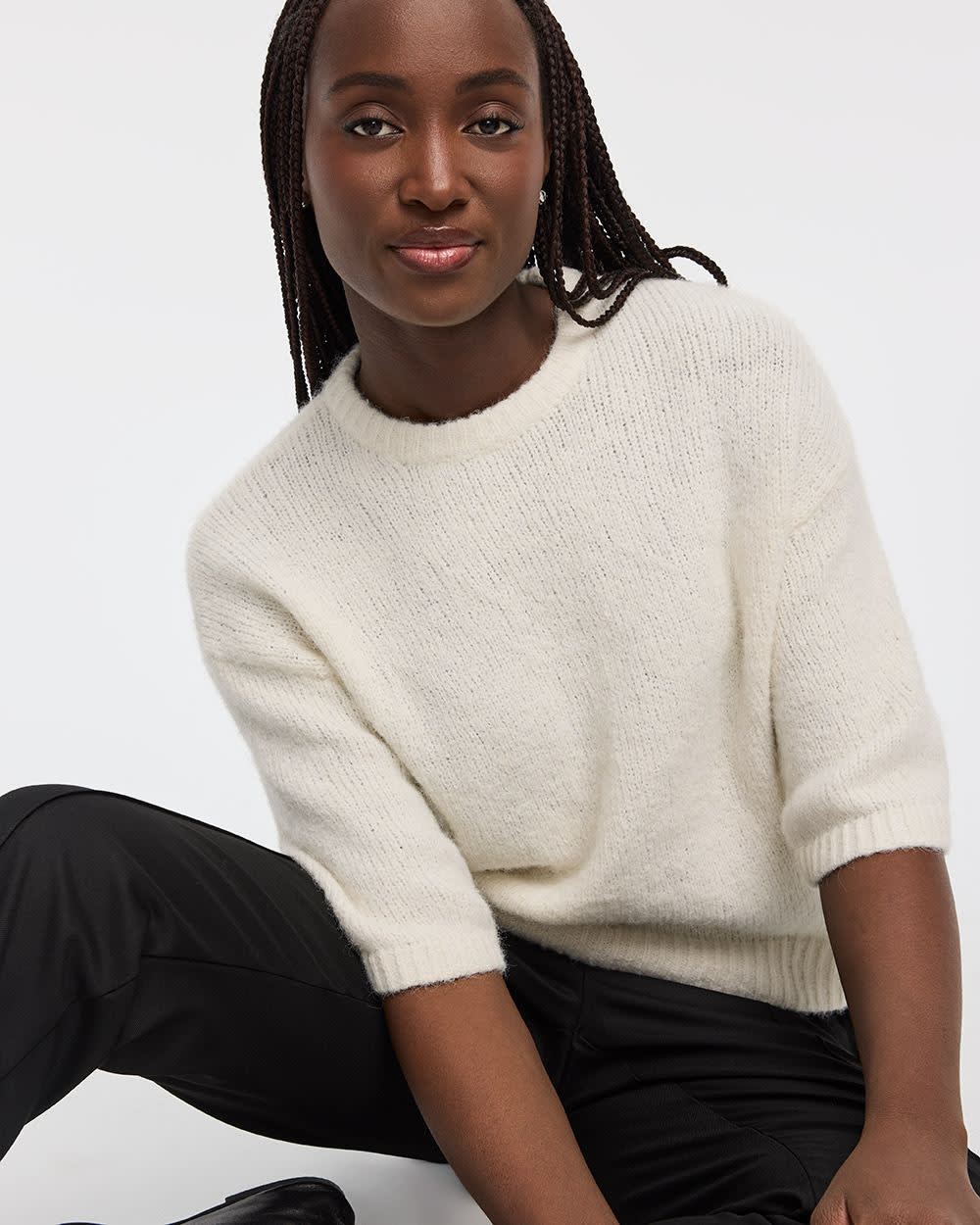 Elbow-Sleeve Crew-Neck Loose Sweater - Image 3