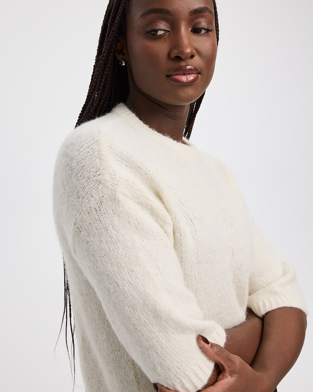 Elbow-Sleeve Crew-Neck Loose Sweater - Image 4