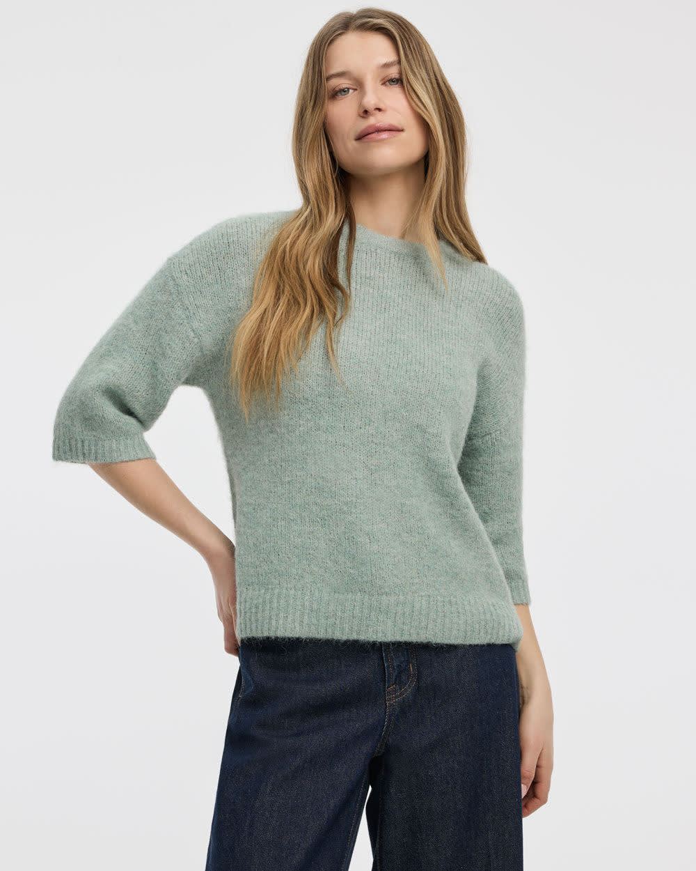 Elbow-Sleeve Crew-Neck Loose Sweater - Image 5