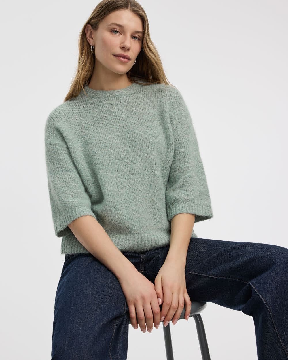 Elbow-Sleeve Crew-Neck Loose Sweater - Image 7