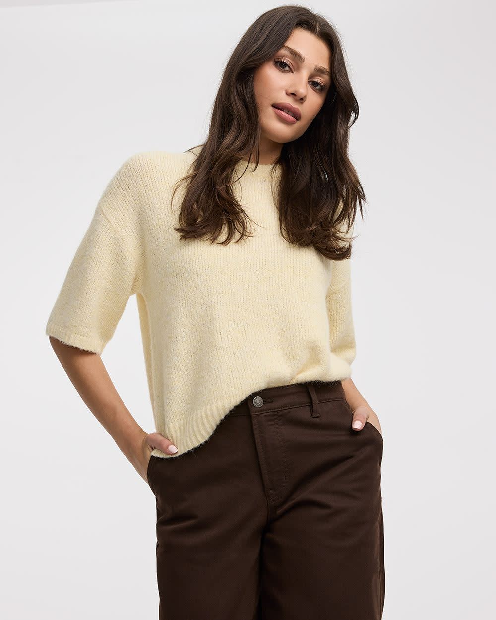 Elbow-Sleeve Crew-Neck Loose Sweater - Image 9