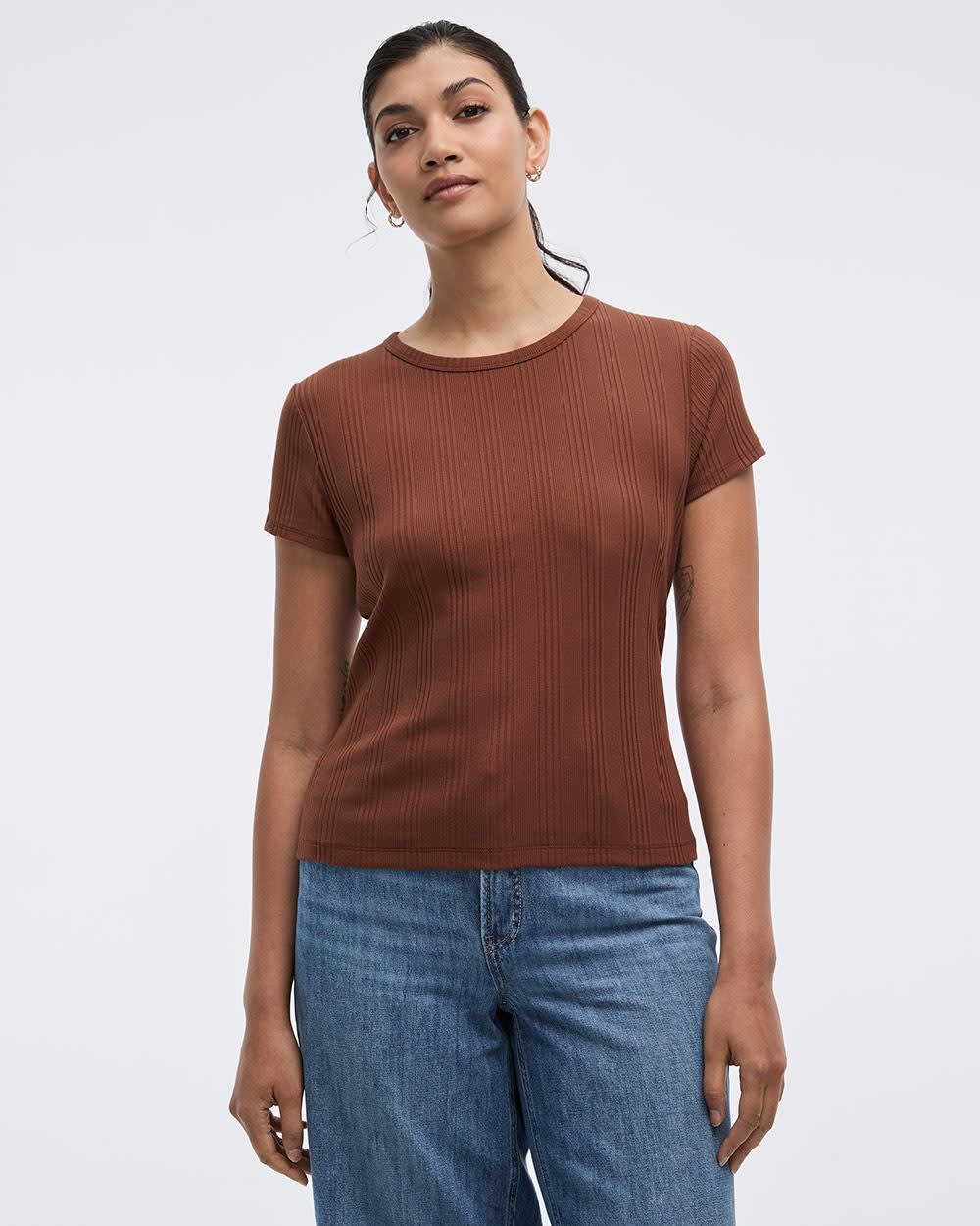 Fitted Crew-Neck Ribbed T-Shirt - Image 13