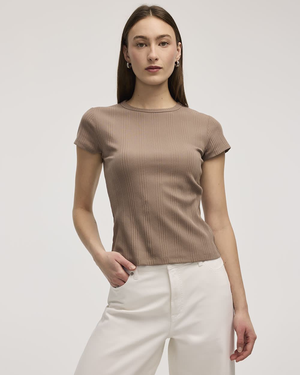 Fitted Crew-Neck Ribbed T-Shirt - Image 17