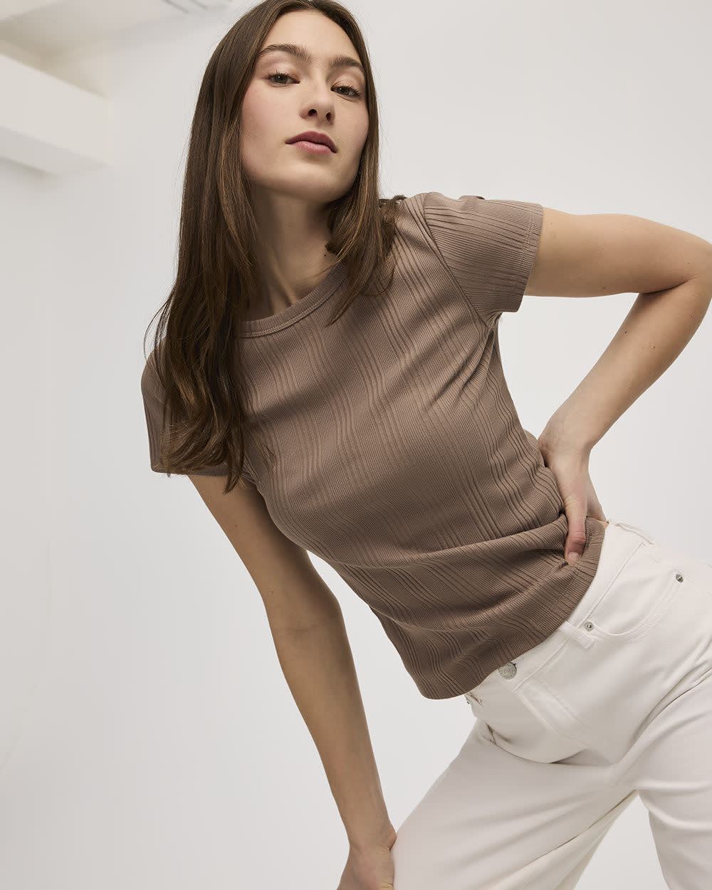 Fitted Crew-Neck Ribbed T-Shirt - Image 19