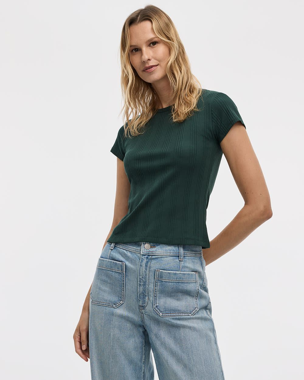 Fitted Crew-Neck Ribbed T-Shirt - Image 23