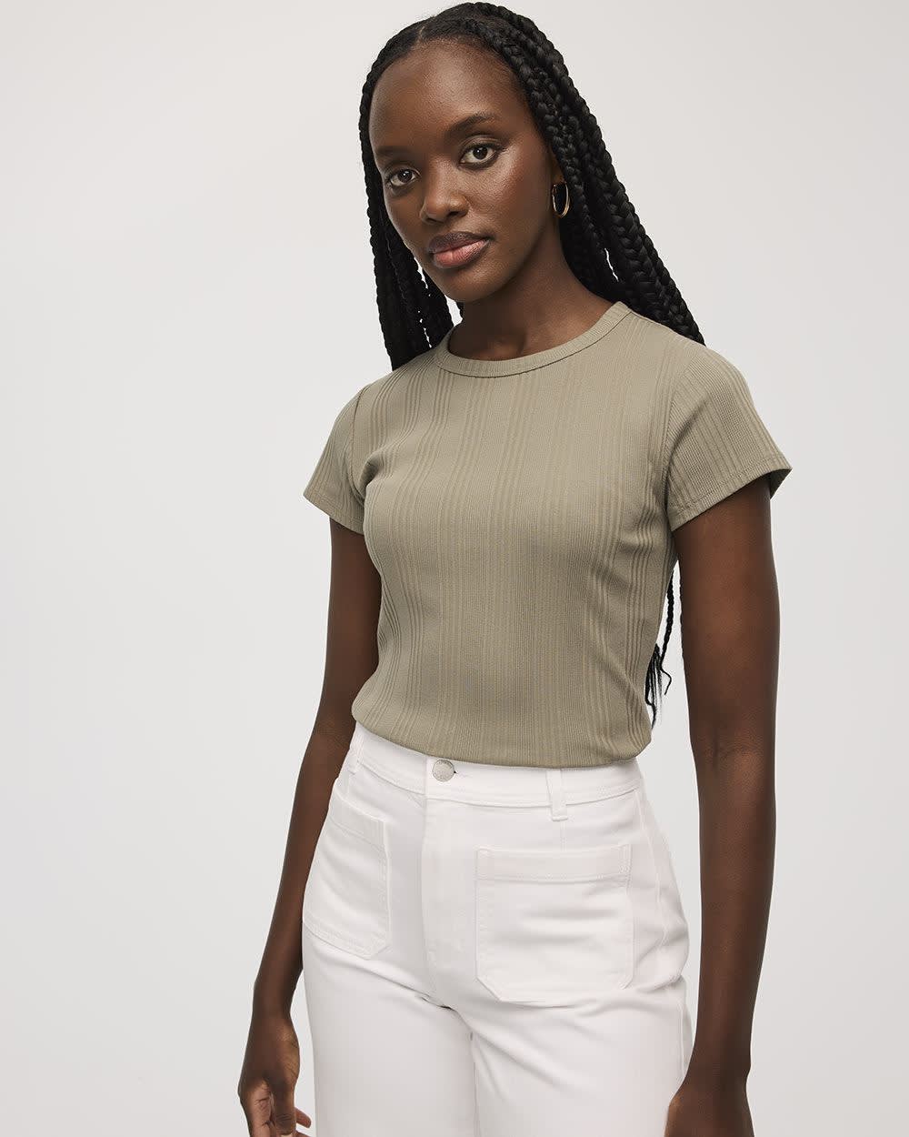 Fitted Crew-Neck Ribbed T-Shirt - Image 25