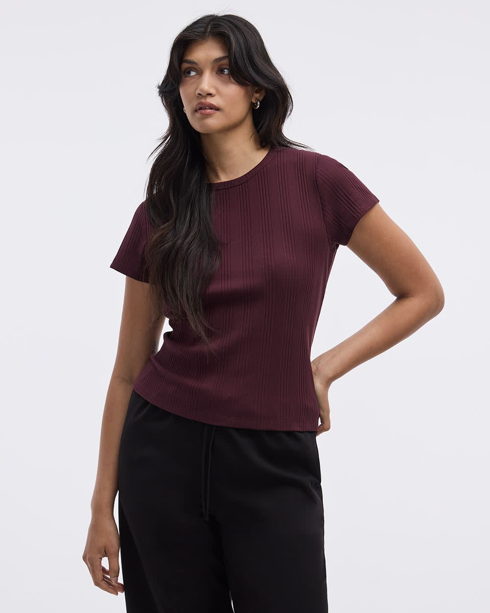 Fitted Crew-Neck Ribbed T-Shirt - Image 29
