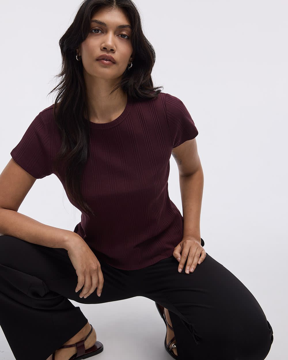 Fitted Crew-Neck Ribbed T-Shirt - Image 31