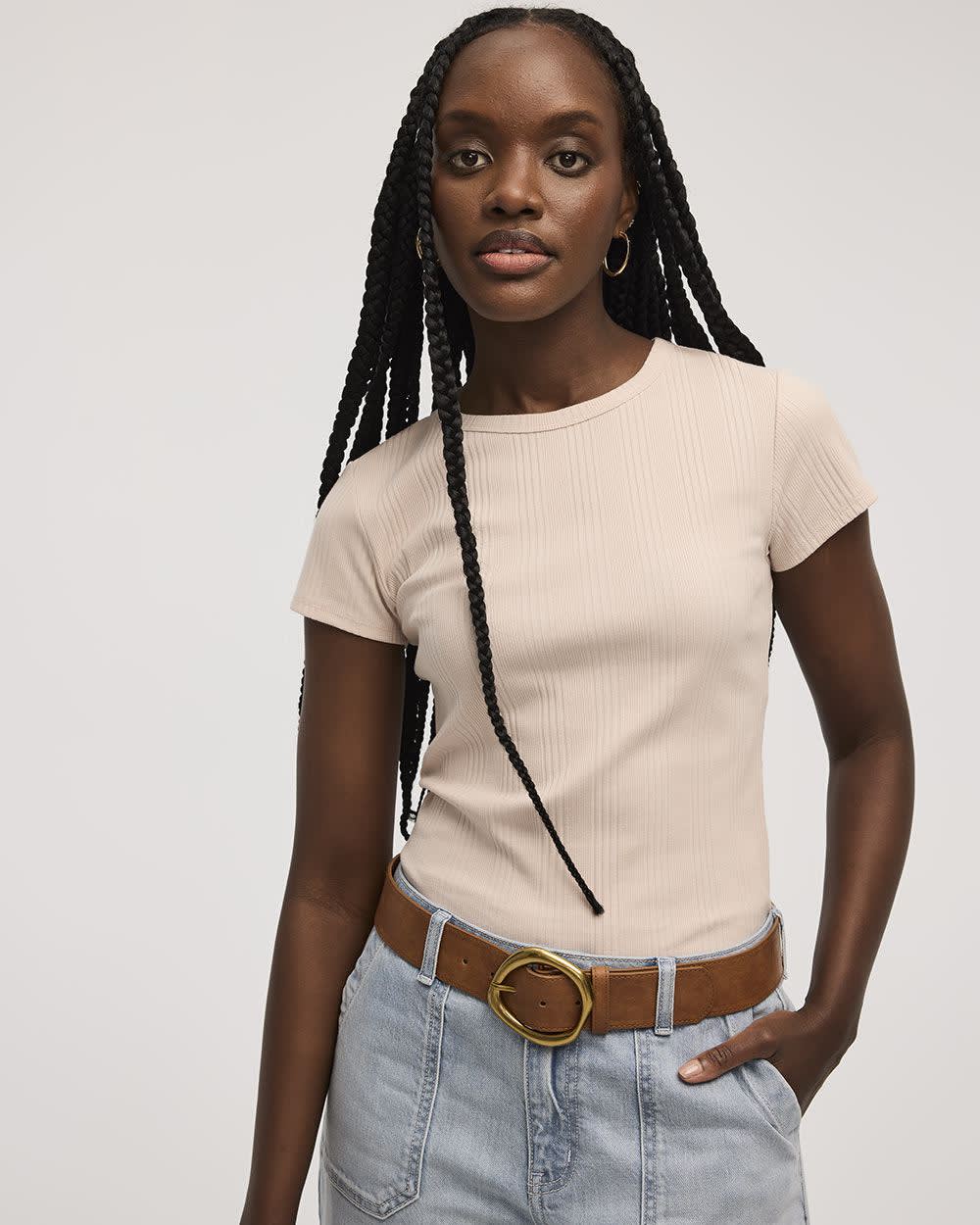 Fitted Crew-Neck Ribbed T-Shirt - Image 34