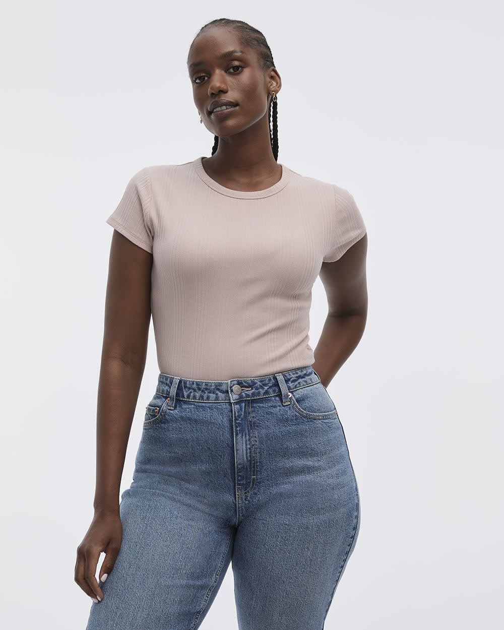 Fitted Crew-Neck Ribbed T-Shirt - Image 38