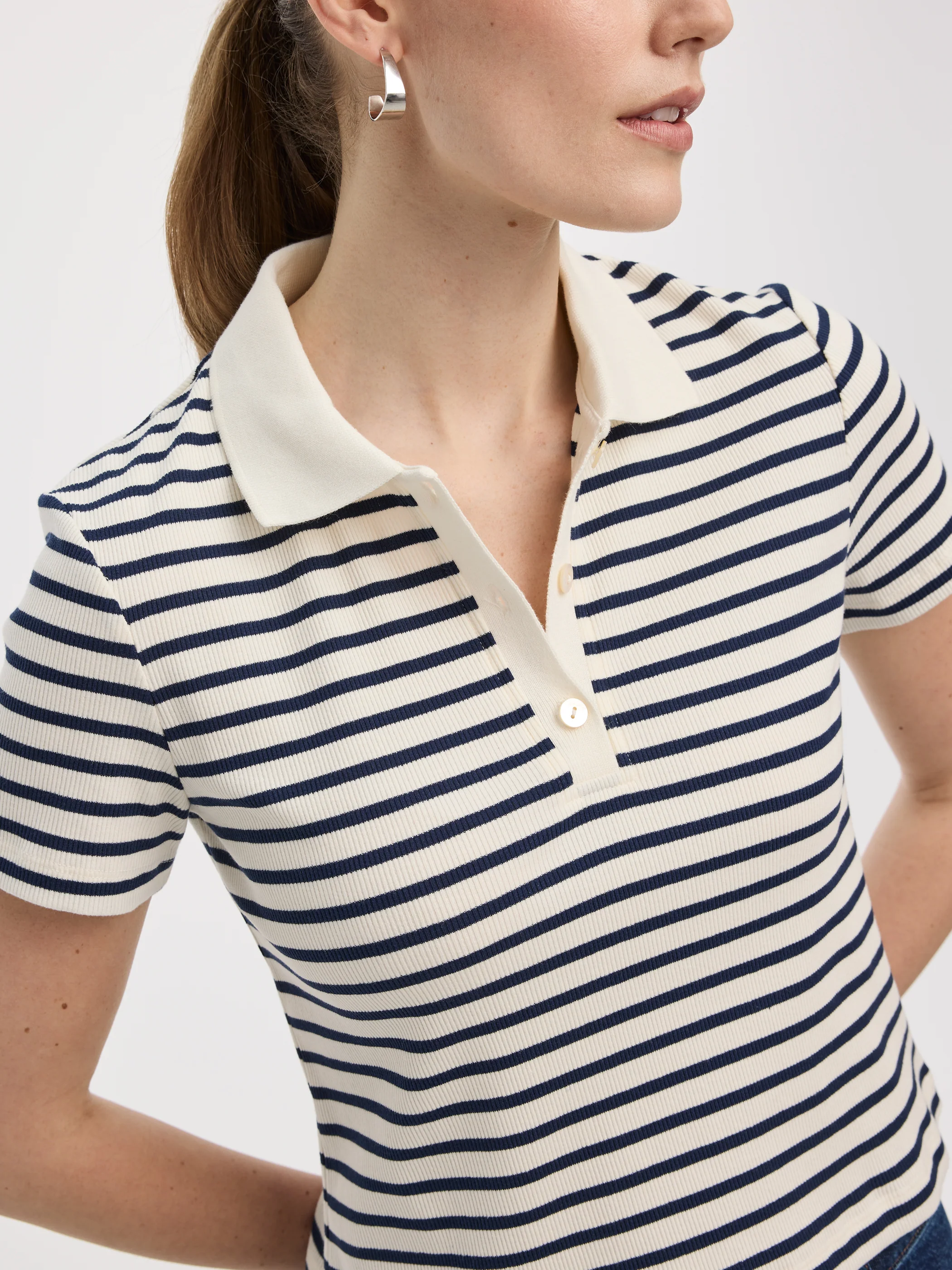 Striped Short-Sleeve Polo Sweater - Image 2