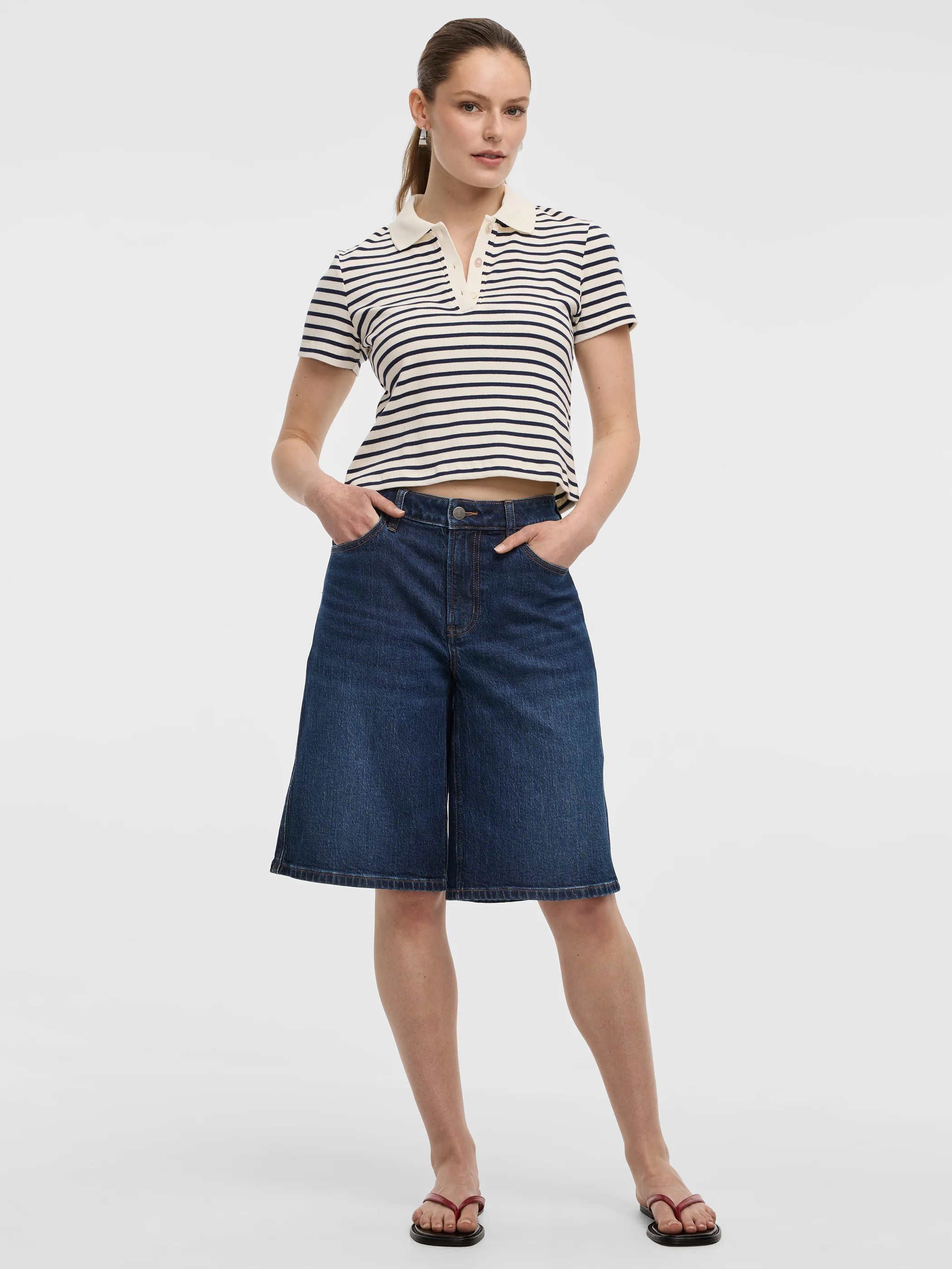 Striped Short-Sleeve Polo Sweater - Image 4
