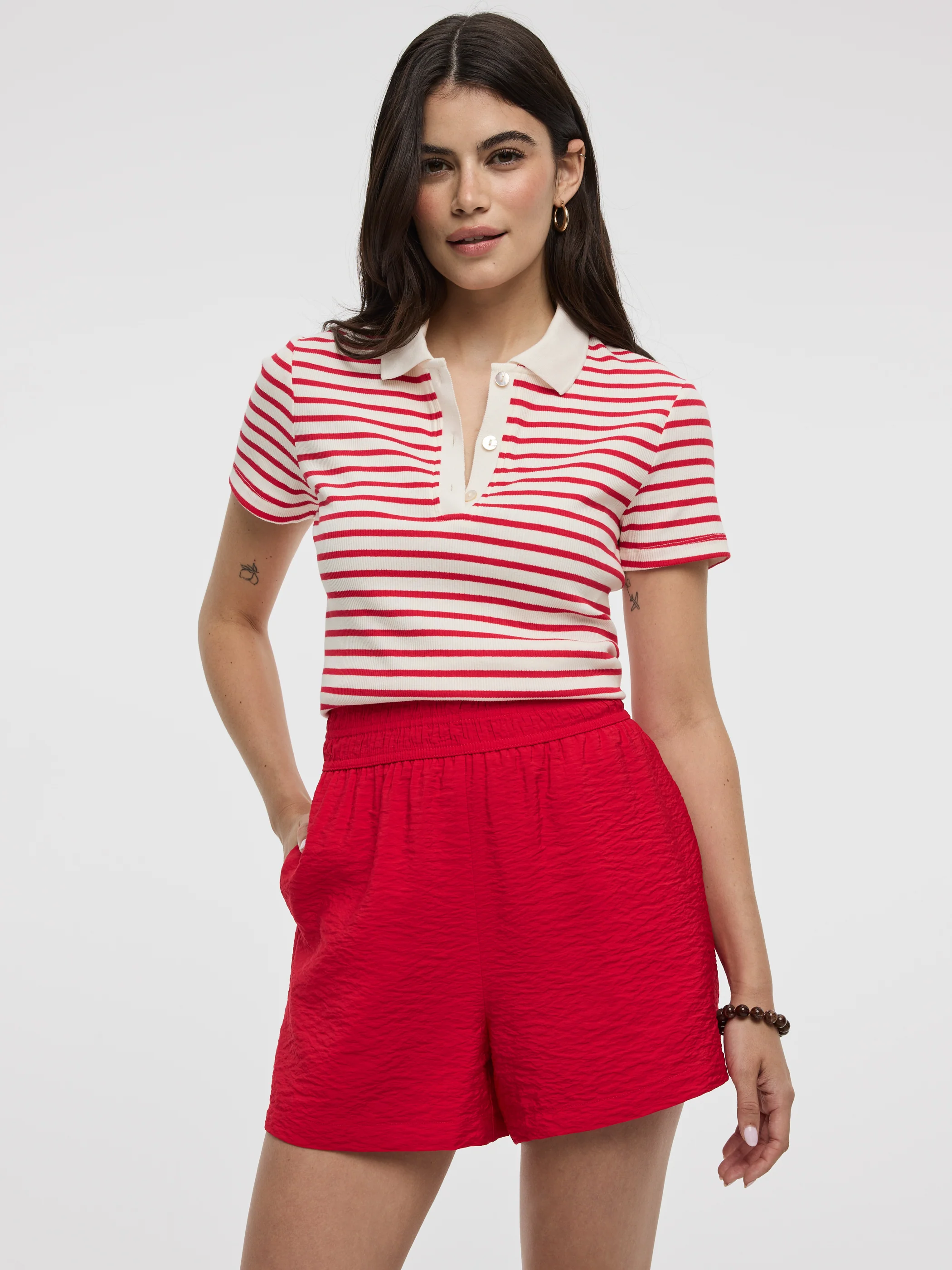 Striped Short-Sleeve Polo Sweater - Image 5