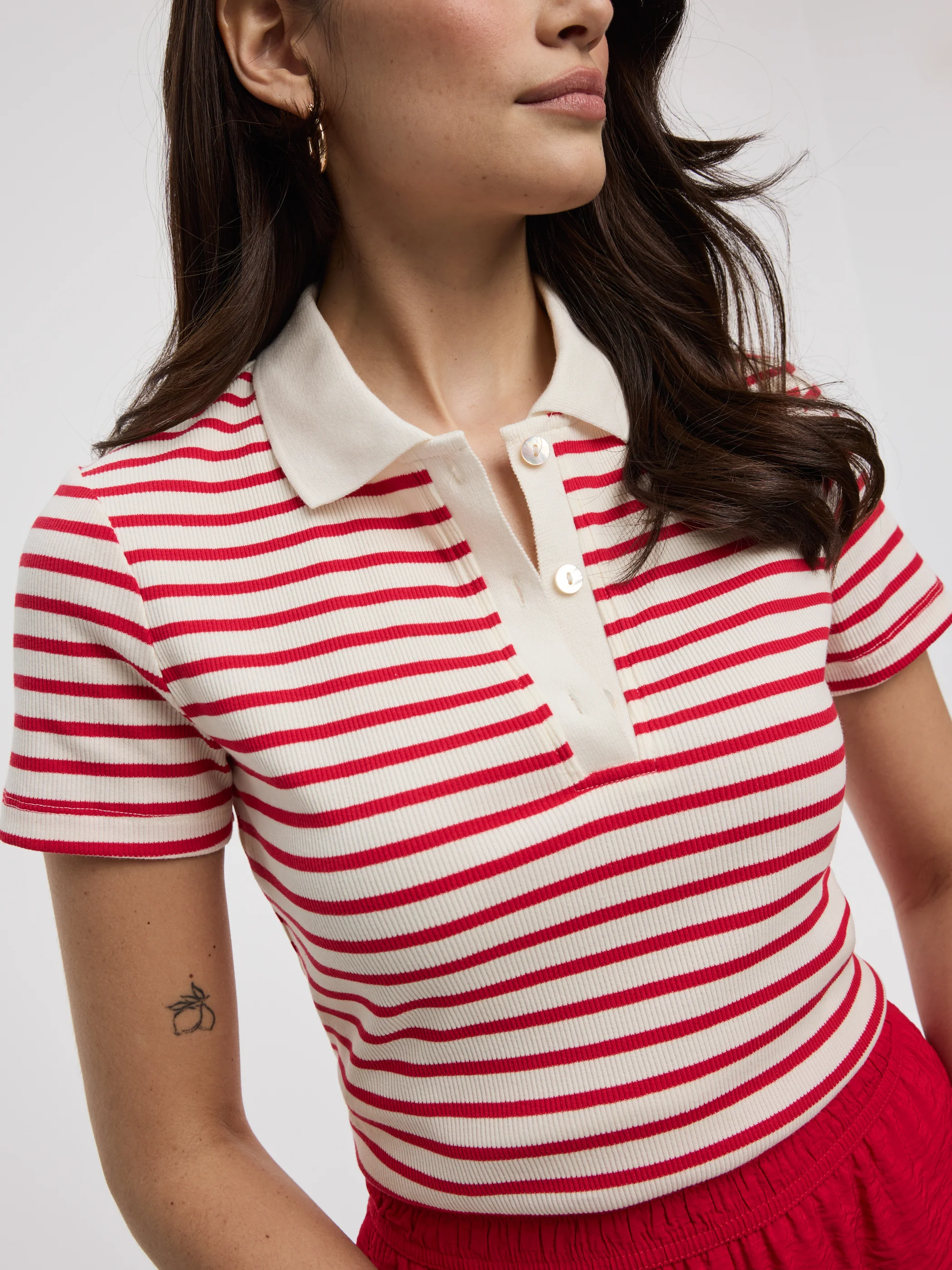 Striped Short-Sleeve Polo Sweater - Image 6