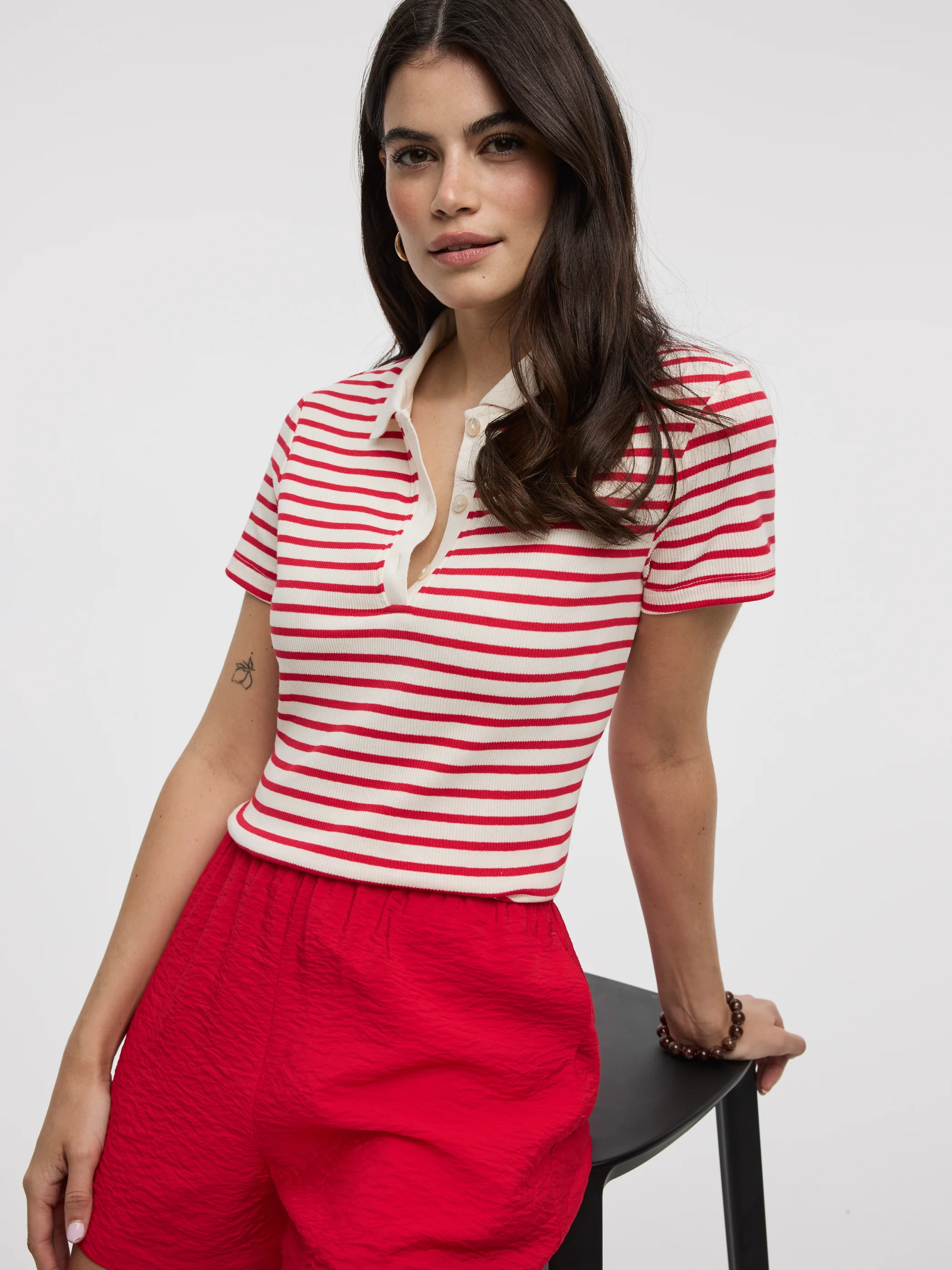 Striped Short-Sleeve Polo Sweater - Image 8