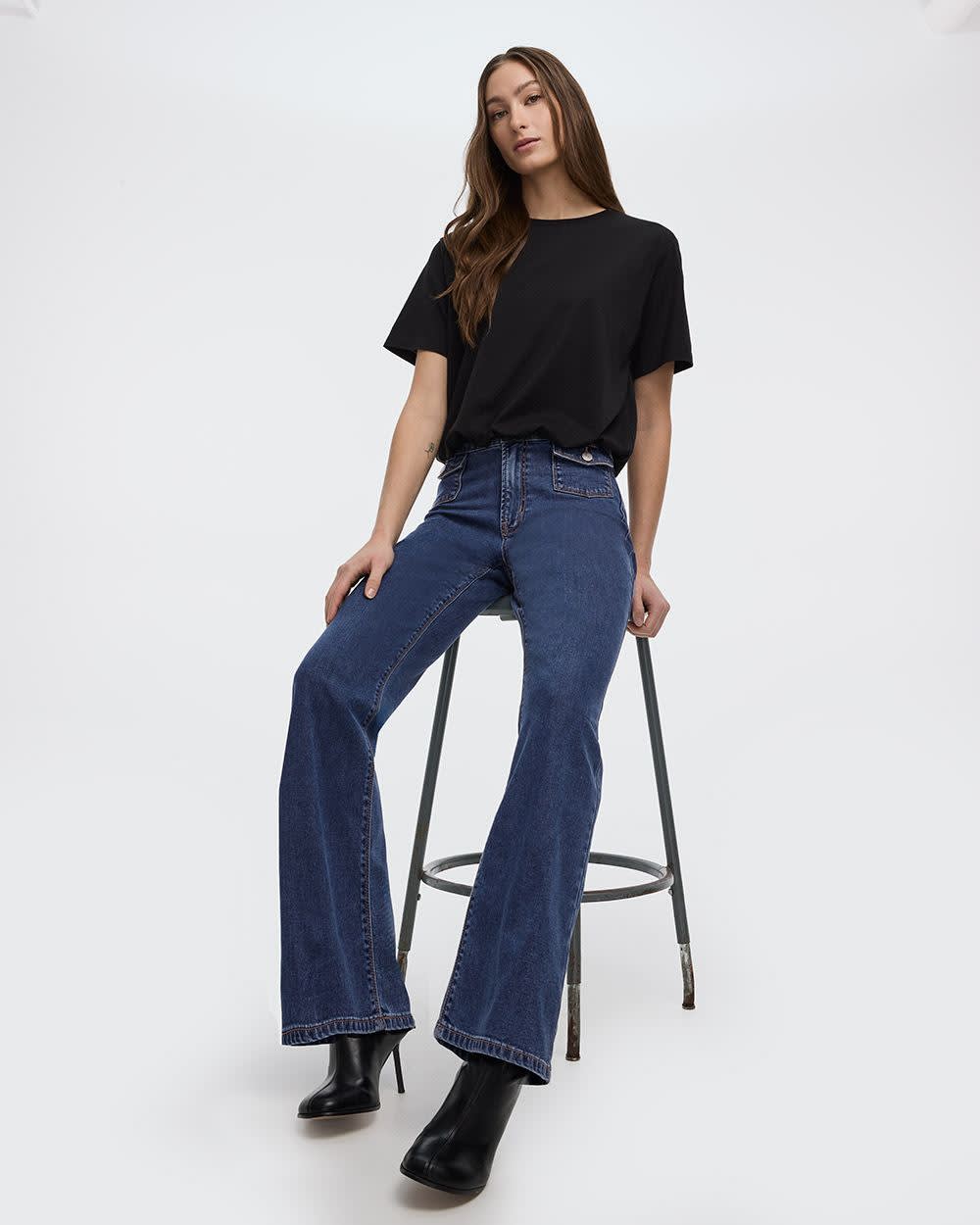 Flare-Leg Mid-Rise Jean with Flap Pockets - Image 4