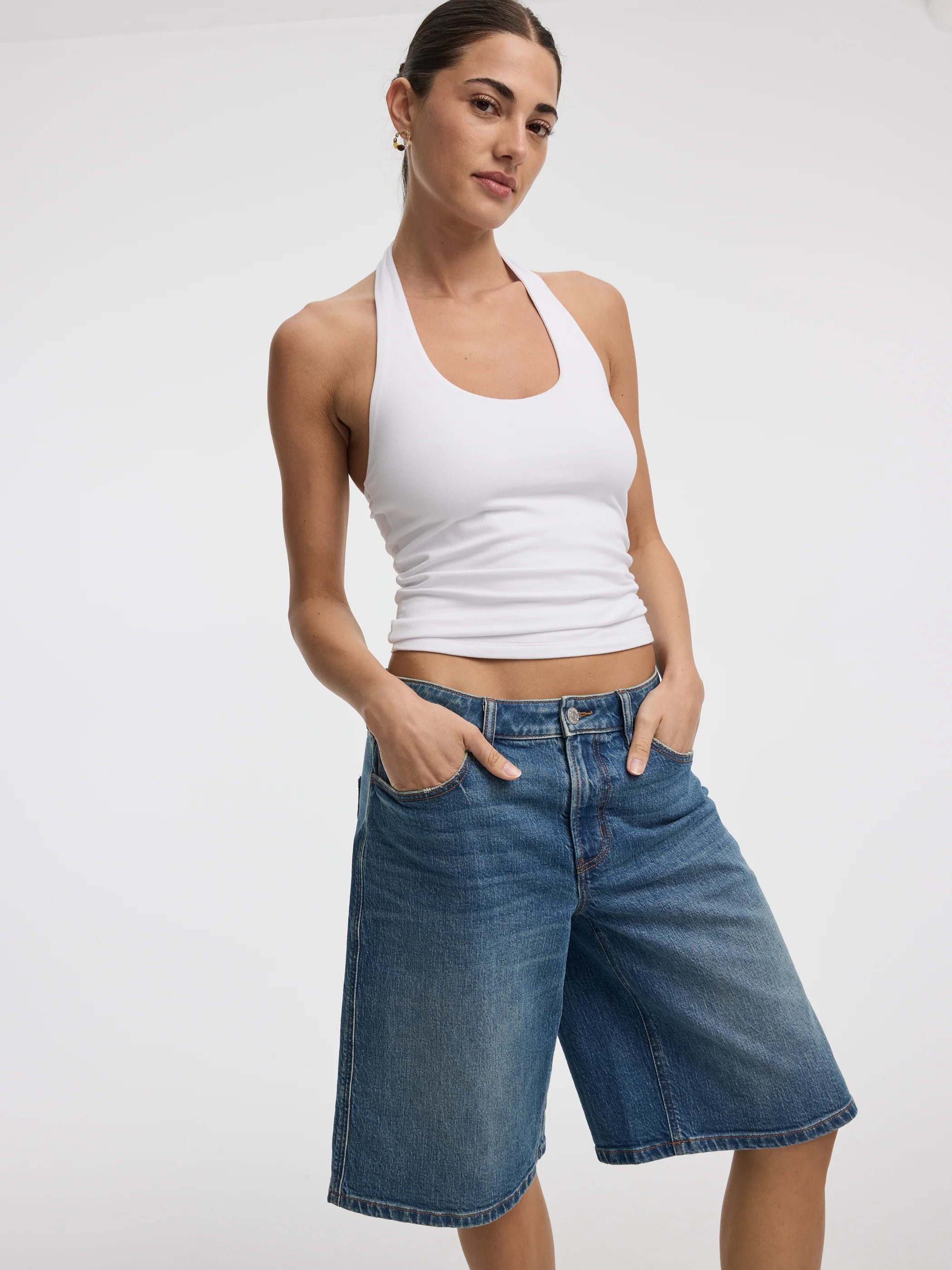 Mid-Rise Denim Bermuda Shorts - Image 4