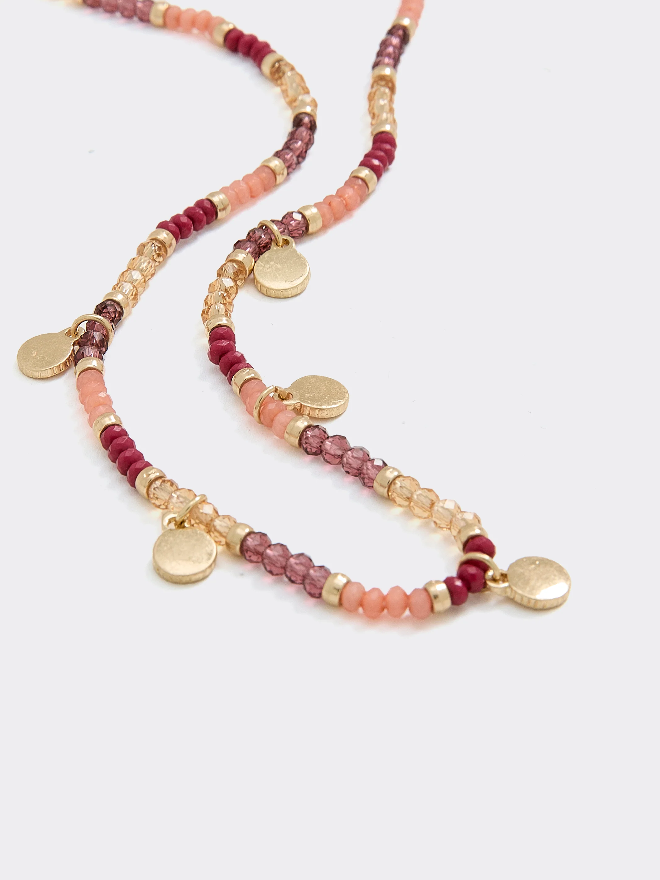 Short Beaded Necklace with Coin Pendants