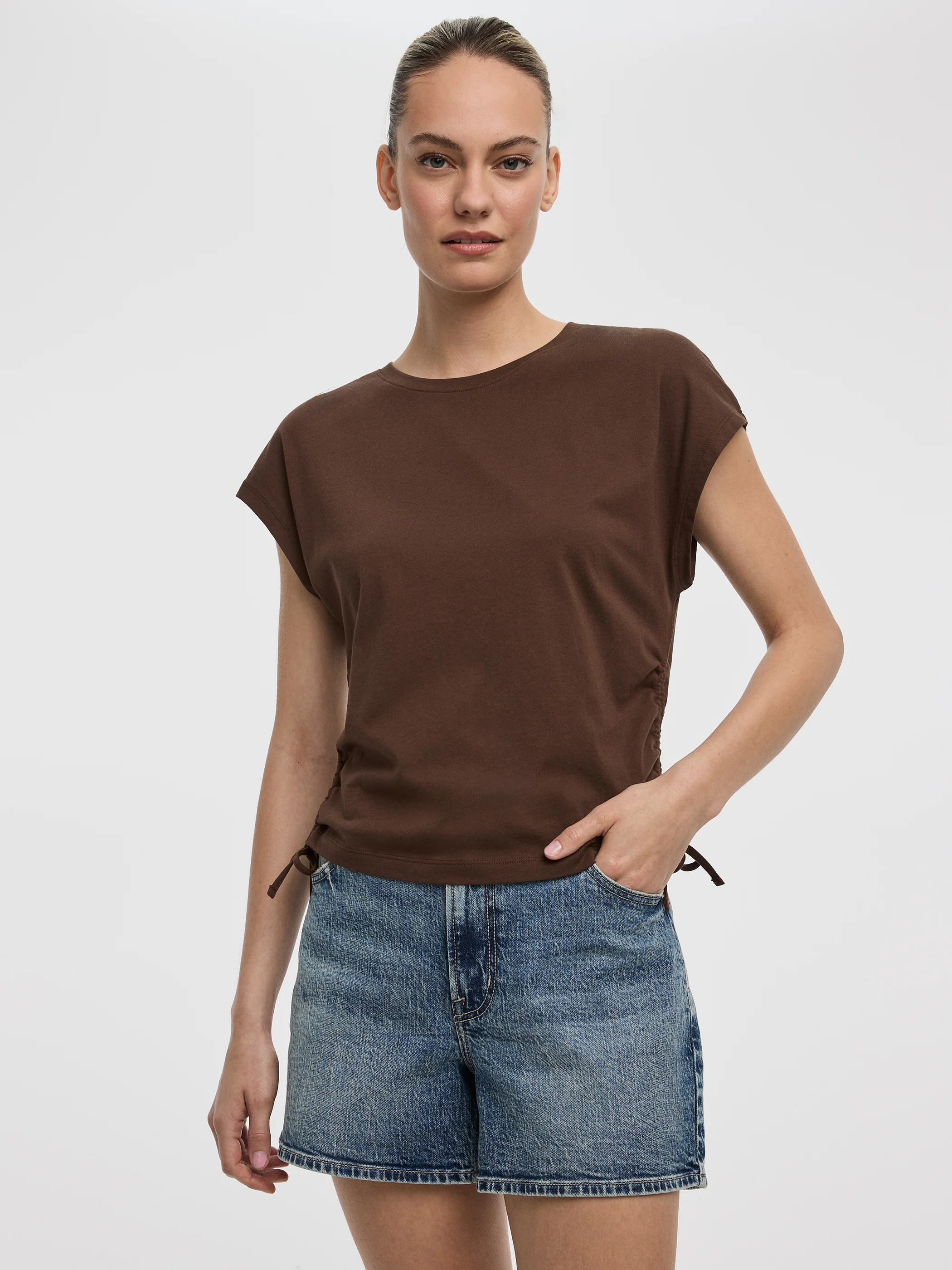 Extended-Sleeve Shirred Tee with Drawstrings - Image 13