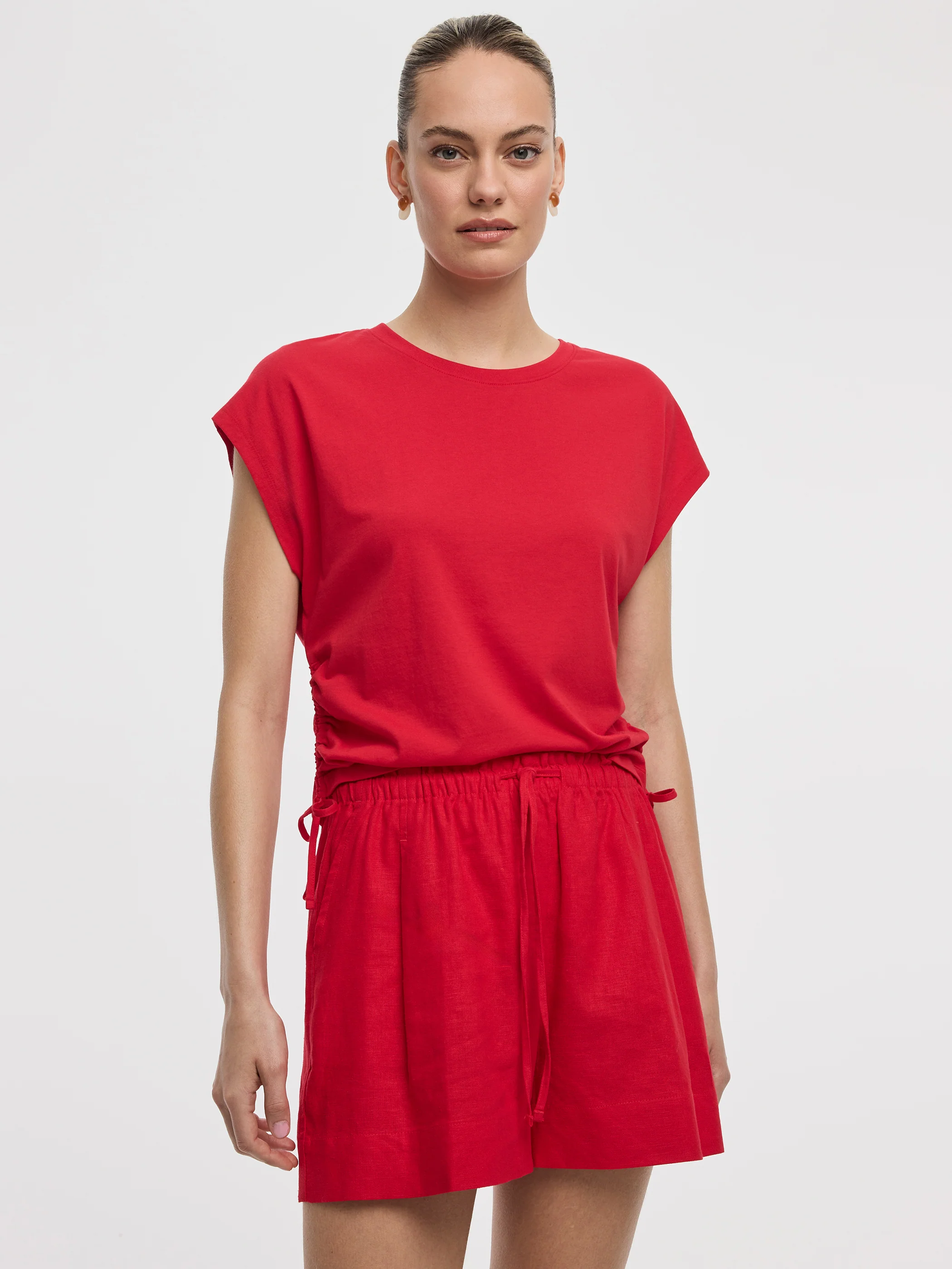 Extended-Sleeve Shirred Tee with Drawstrings - Image 21