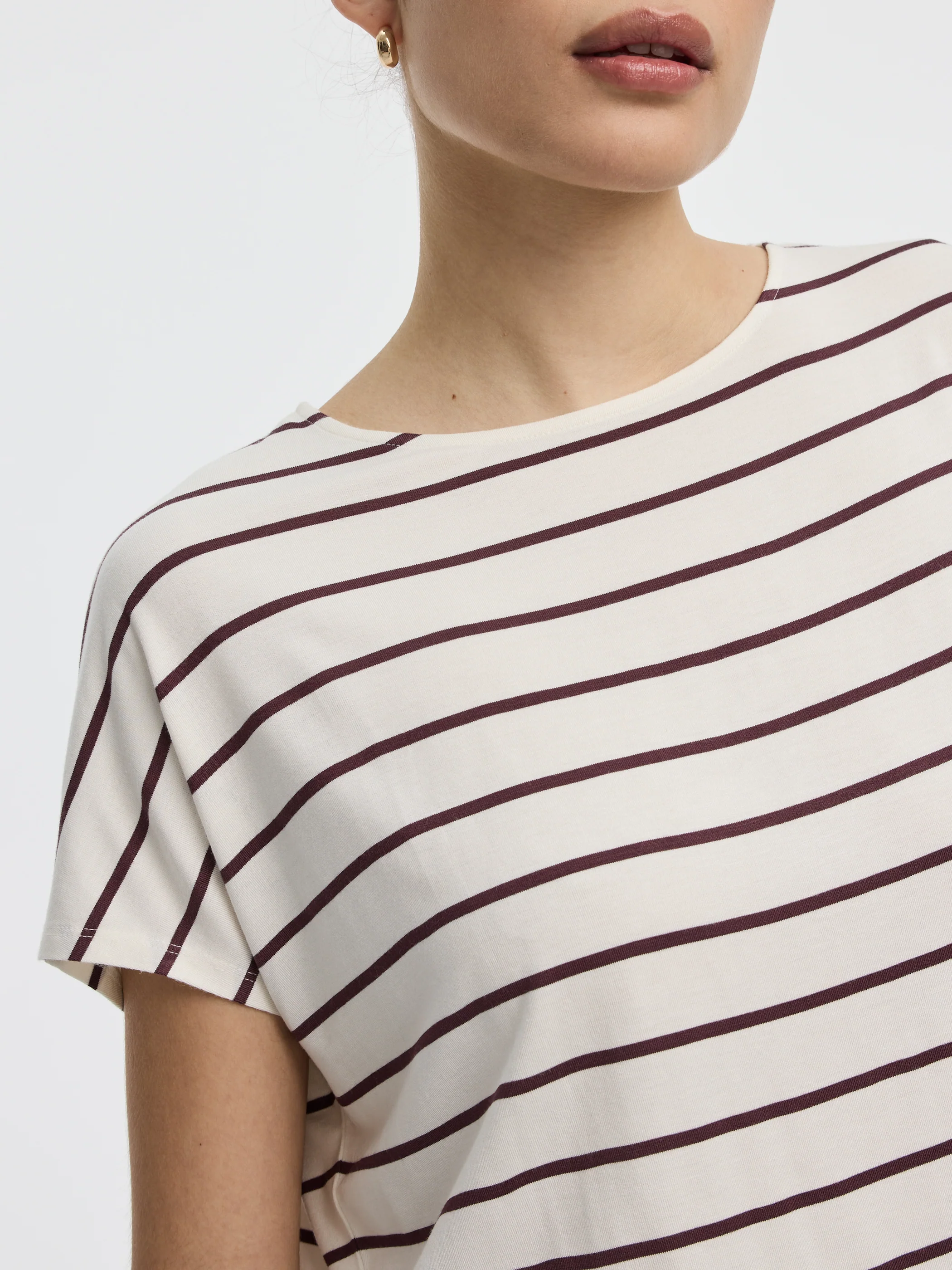 Striped Short-Dolman-Sleeve Boat-Neck T-Shirt - Image 2