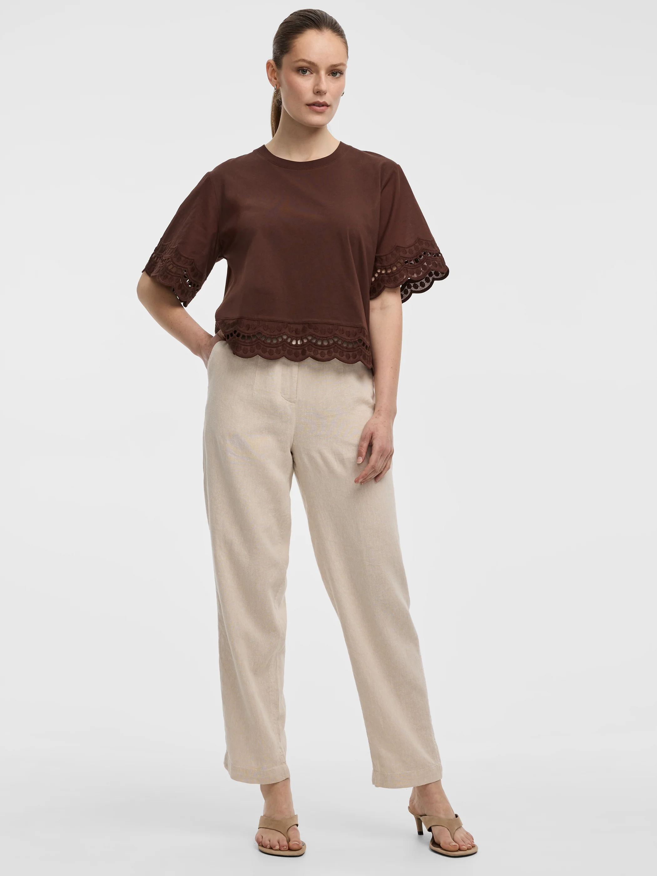 Short-Sleeve Mix-Media Top with Embroidered Trims - Image 8