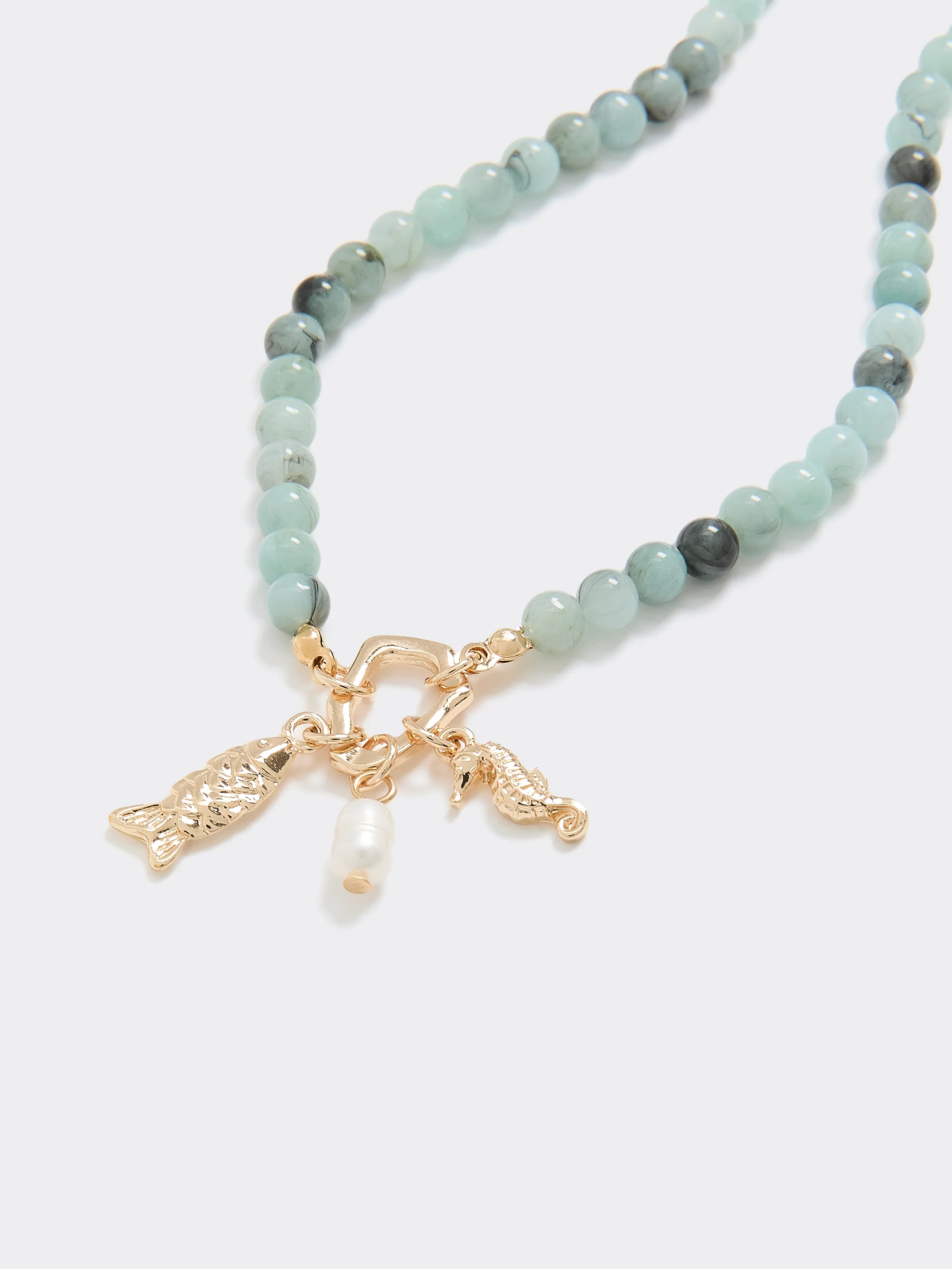Beaded Necklace with Fish and Freshwater Pearl - Image 2