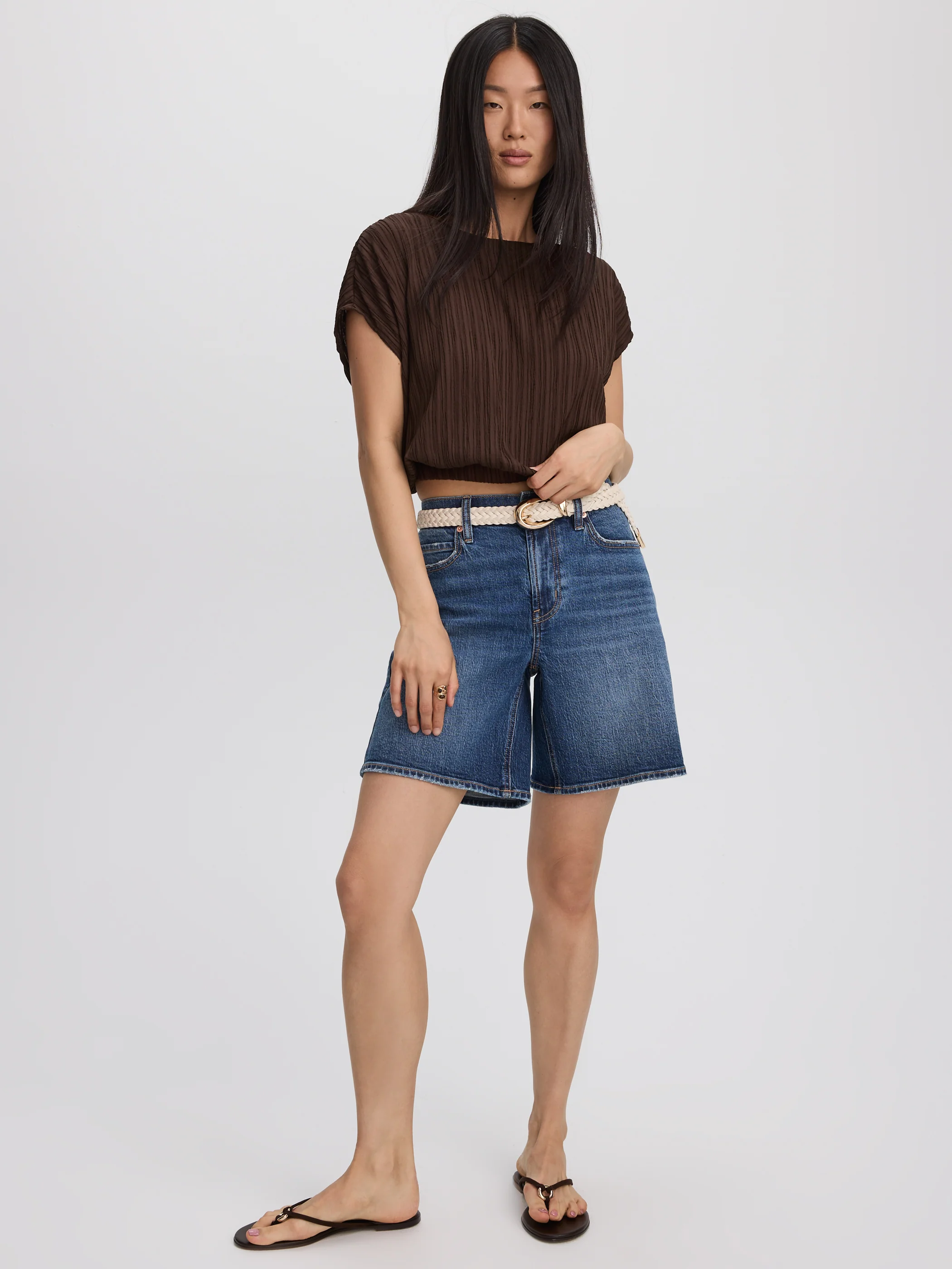 Extended-Sleeve Crew-Neck Blouse with Elasticated Hem - Image 4