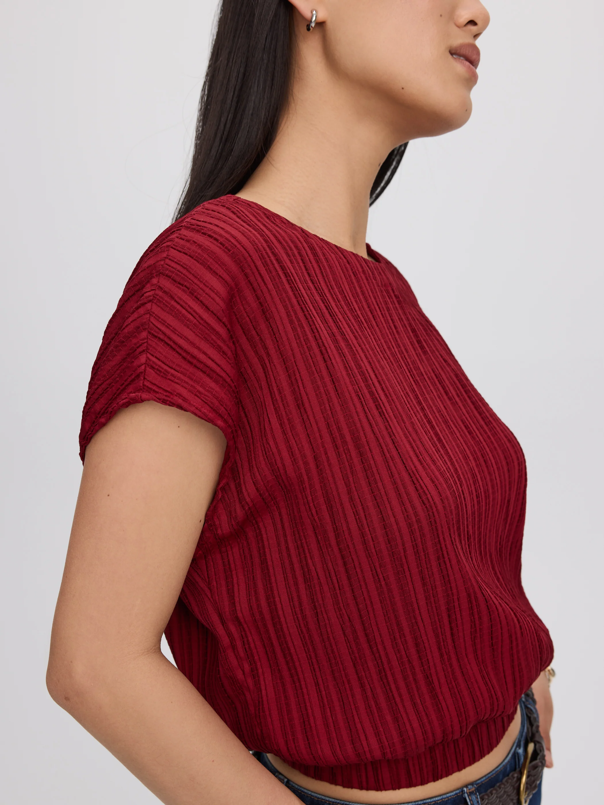 Extended-Sleeve Crew-Neck Blouse with Elasticated Hem - Image 6