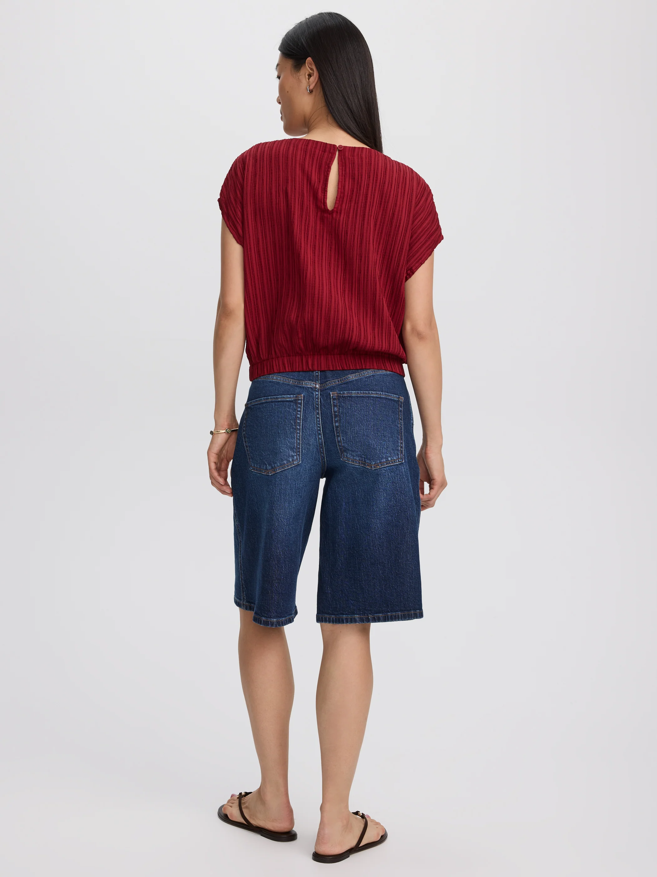 Extended-Sleeve Crew-Neck Blouse with Elasticated Hem - Image 7