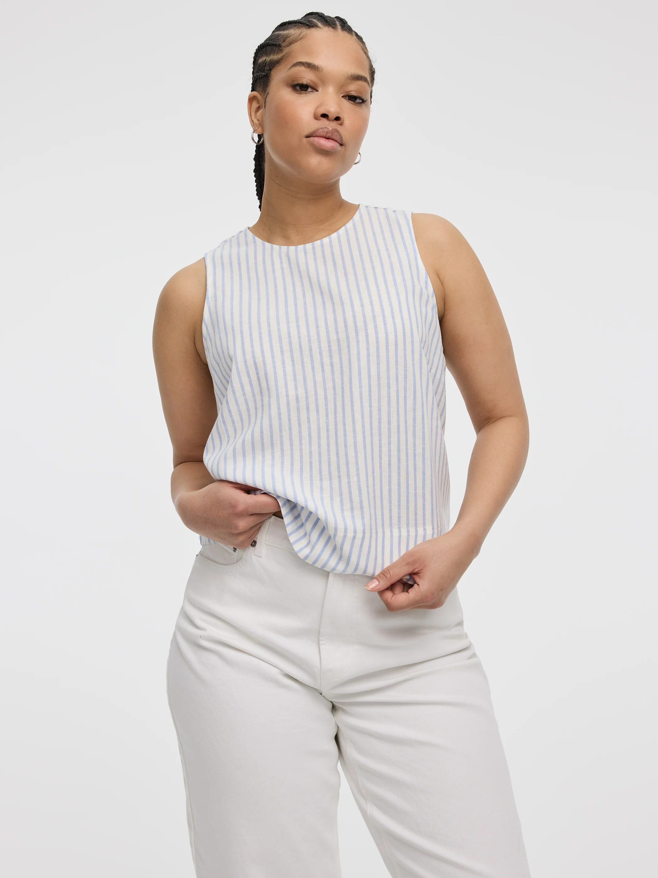 Sleeveless Crew-Neck Blouse