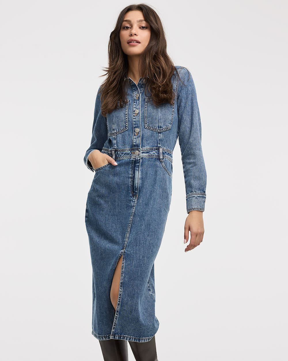 Midi Shirt Denim Dress - Image 3