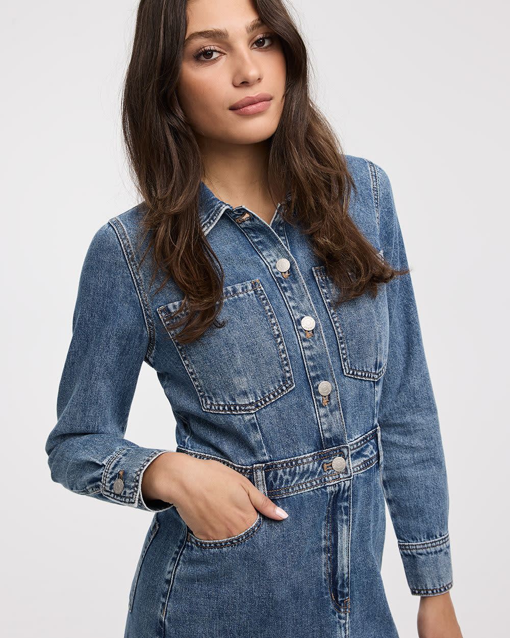 Midi Shirt Denim Dress - Image 4